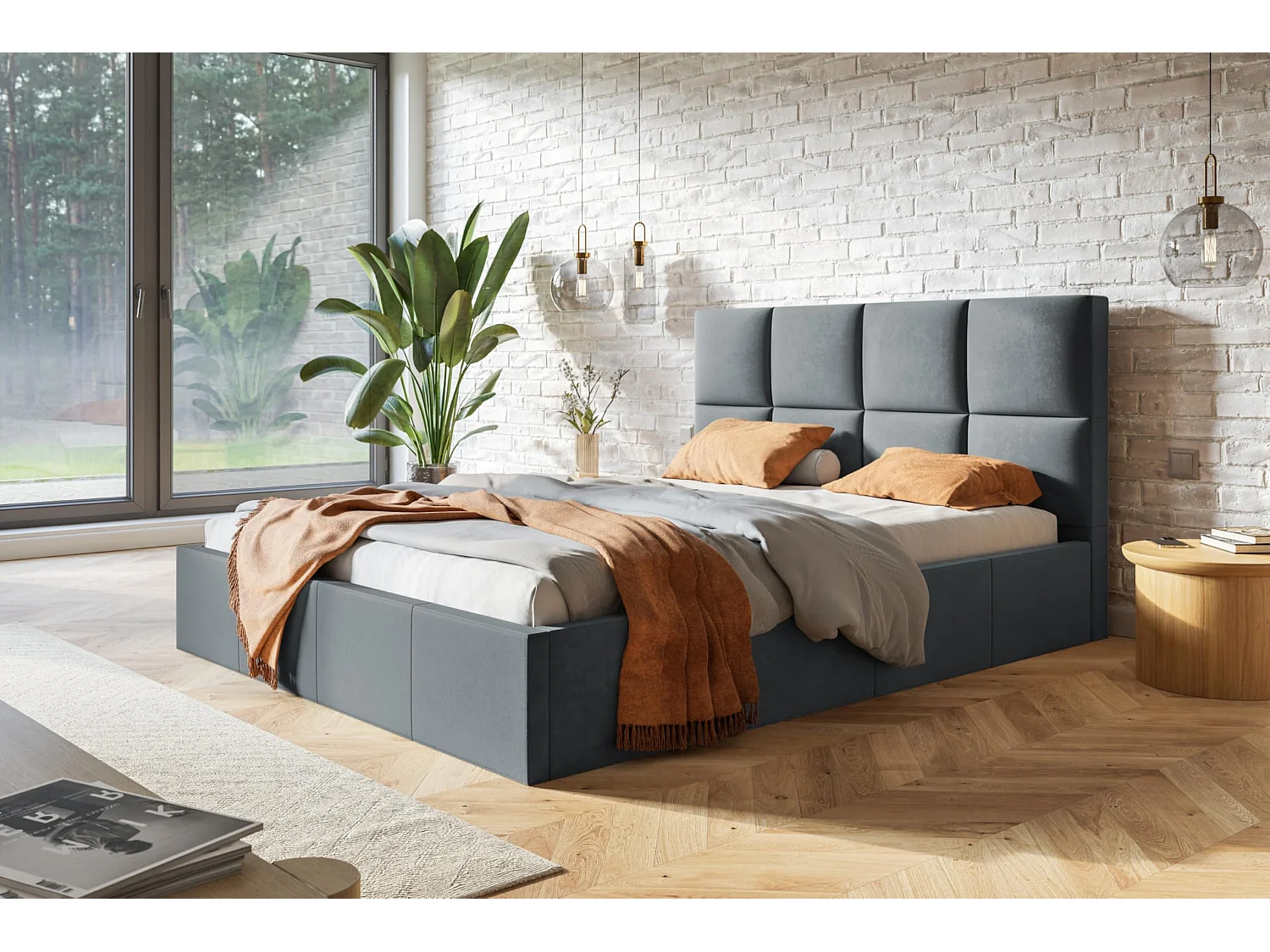 Lit 120x200 - Lit Coffre de Rangement Moderne - Cadre en Métal - Tissu lisse kronos - Collection Roma, Gris foncé