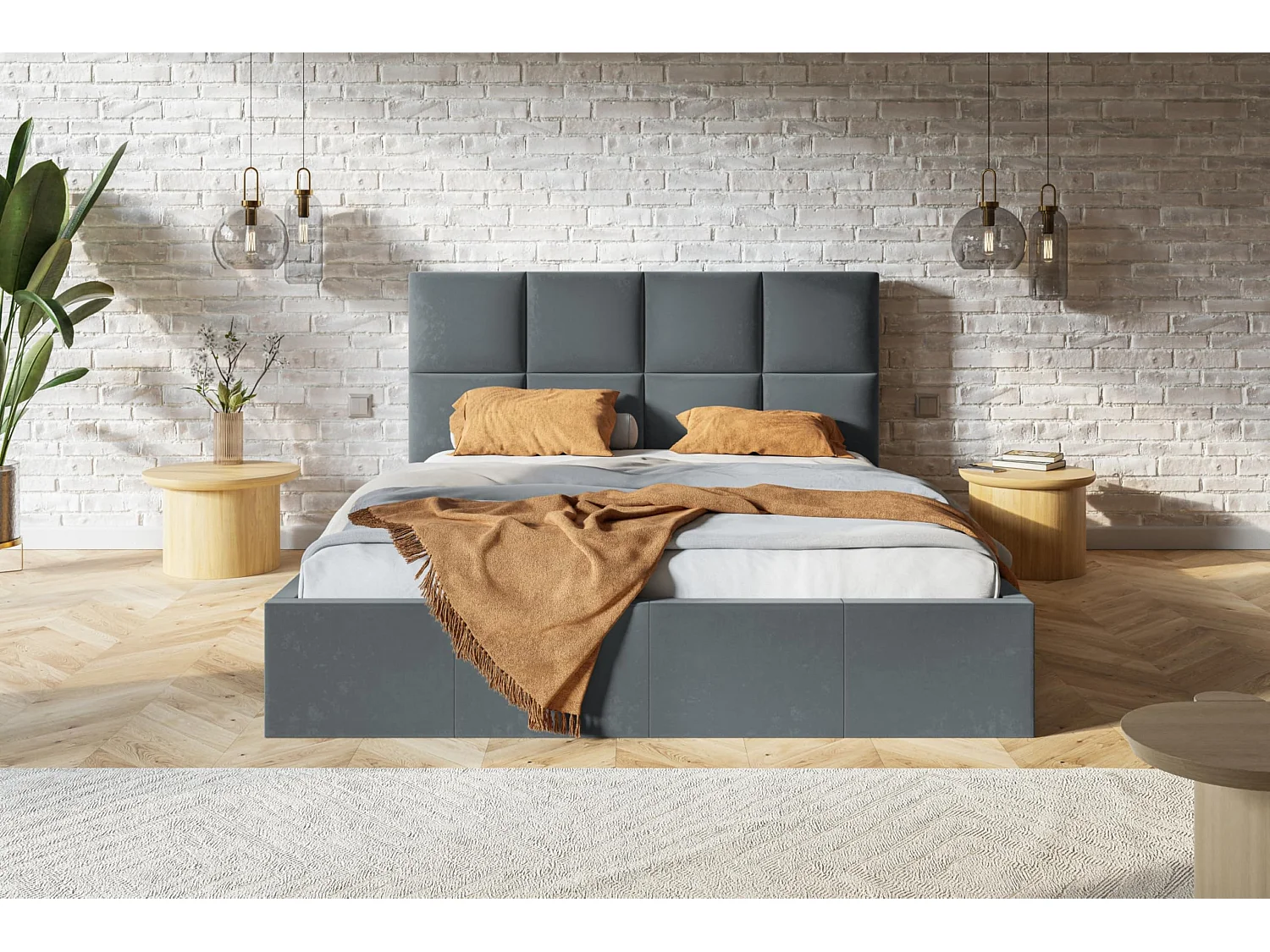 Lit 120x200 - Lit Coffre de Rangement Moderne - Cadre en Métal - Tissu lisse kronos - Collection Roma, Gris foncé