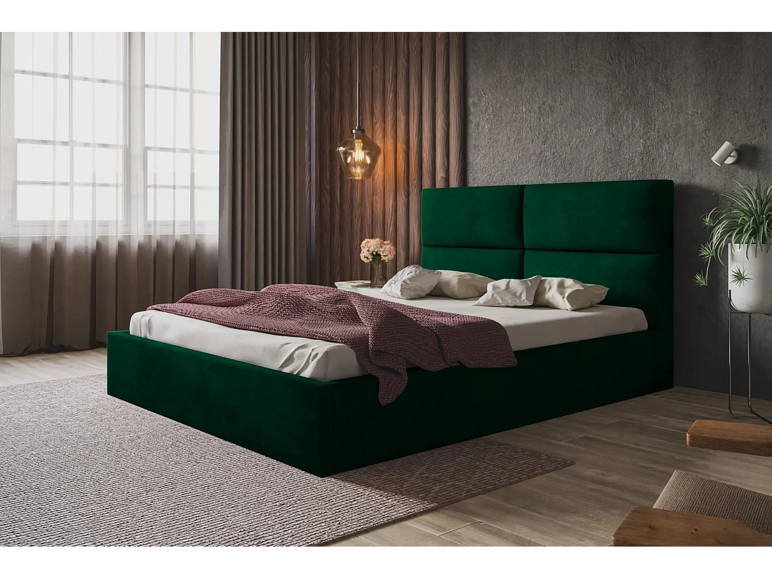 Lit 120x200 - Lit Coffre de Rangement Moderne - Cadre en Métal - Tissu Kronos Lisse - Collection Lizbona - Grün