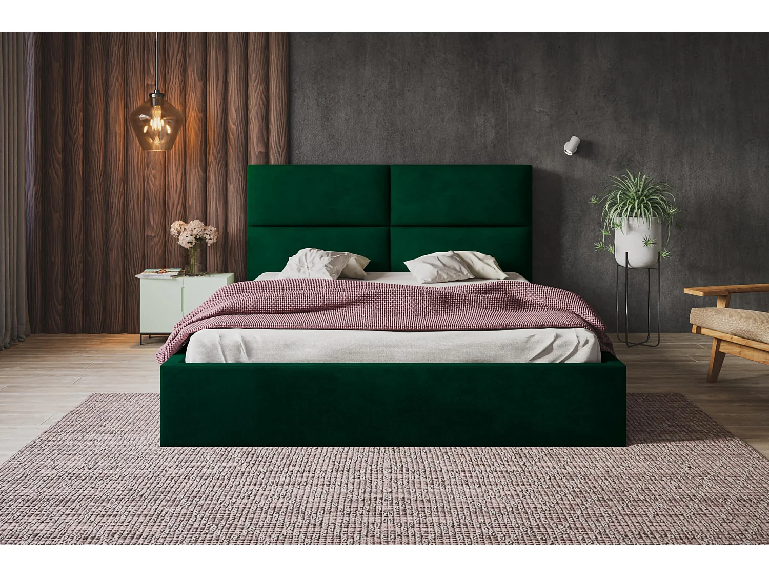 Lit 120x200 - Lit Coffre de Rangement Moderne - Cadre en Métal - Tissu Kronos Lisse - Collection Lizbona - Grün