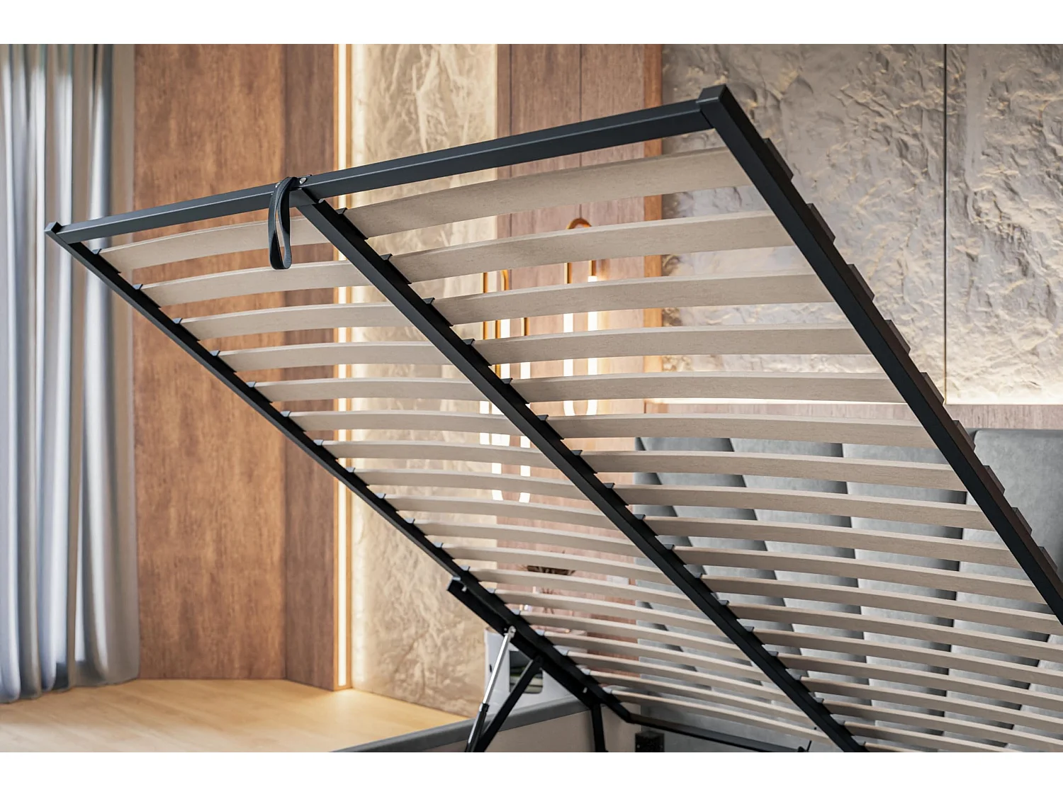 Lit 120x200 - Lit Coffre de Rangement Moderne - Cadre en Métal - Tissu lisse kronos - Collection Denver, Gris foncé