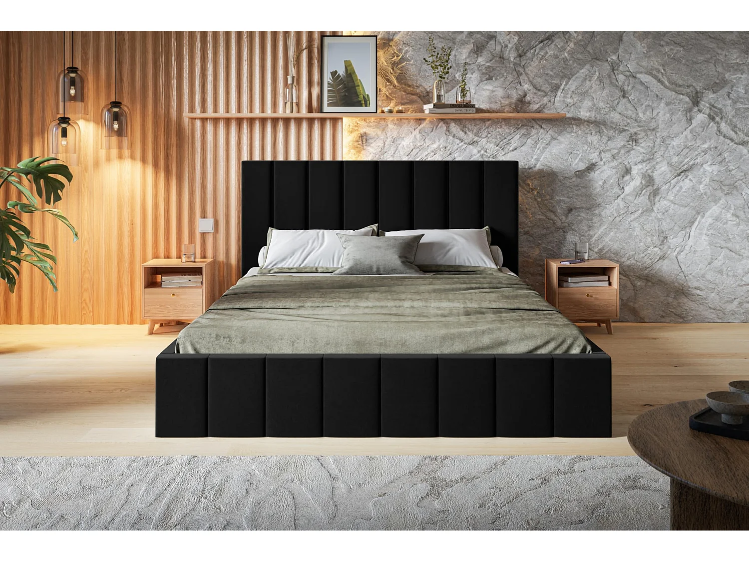 Lit 120x200 - Lit Coffre de Rangement Moderne - Cadre en Bois - Modern Betten Jasmin doux - Collection Toledo - Noir