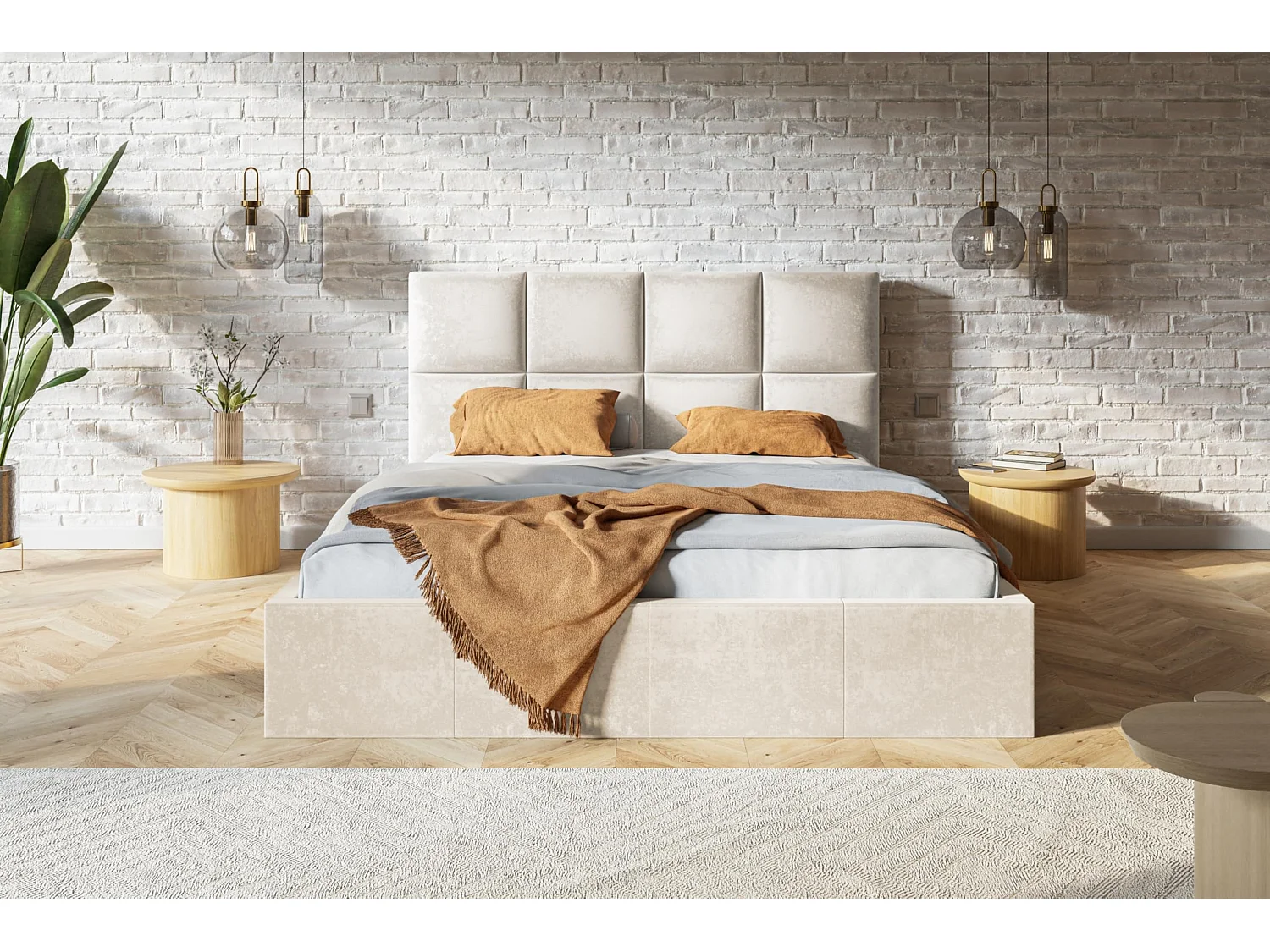 Lit 120x200 - Lit Coffre de Rangement Moderne - Cadre en Métal - Tissu Jasmin doux - Collection Roma, Beige