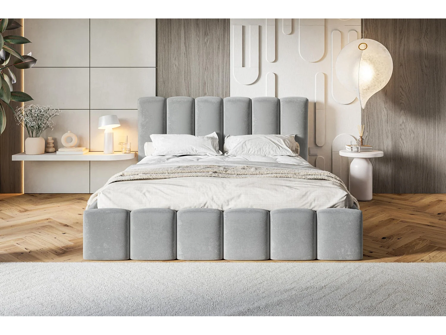 Lit 140x200 - Lit Coffre de Rangement Moderne - Cadre en Bois - Modern Betten Jasmin doux - Collection Lucy - Gris