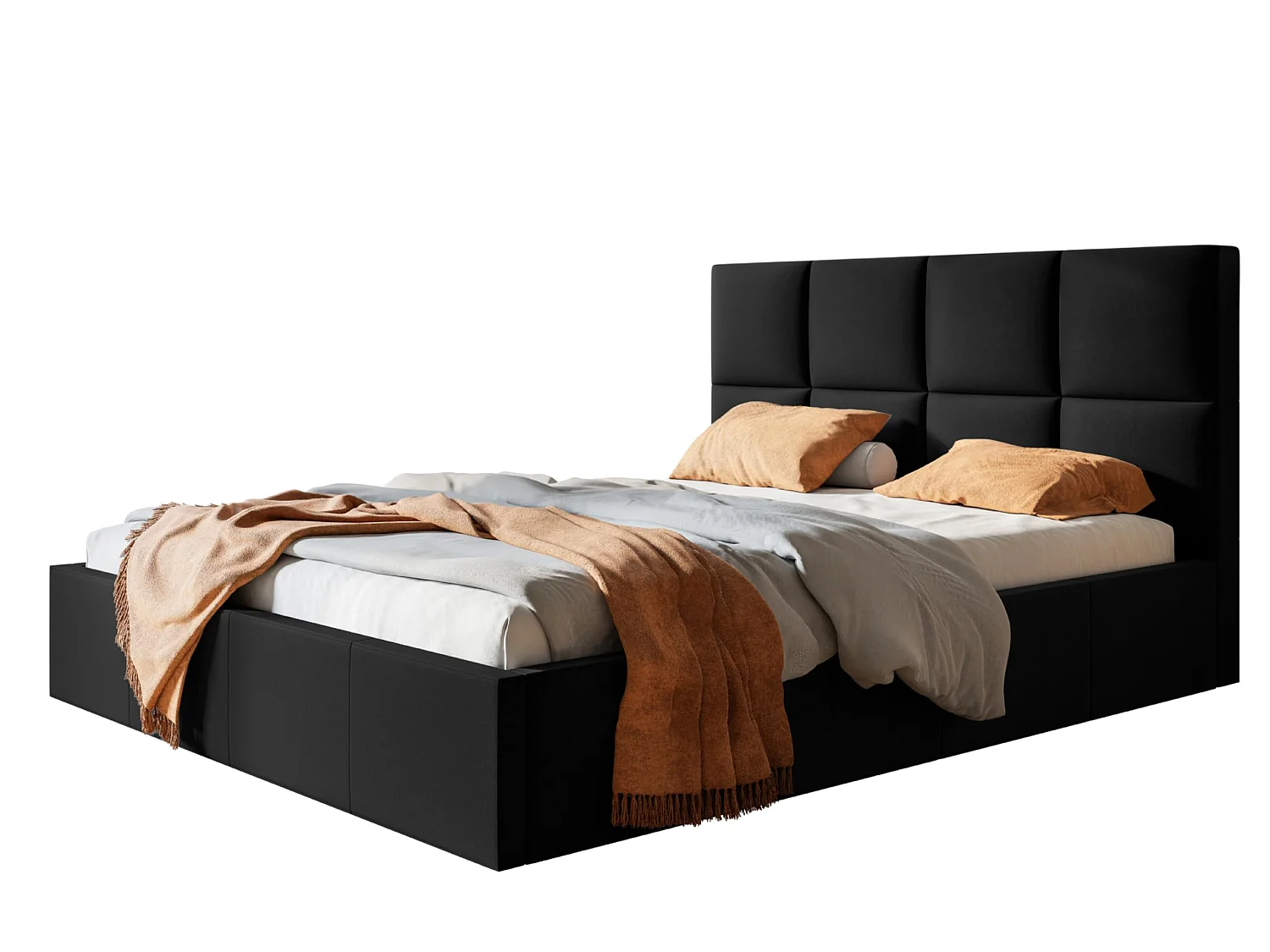Lit 120x200 - Lit Coffre de Rangement Moderne - Cadre en Bois - Tissu Jasmin doux - Collection Roma, Noir