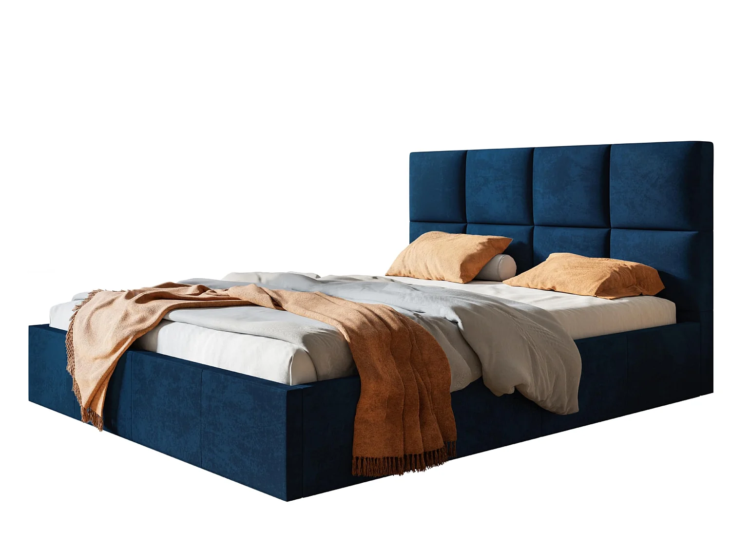 Lit 120x200 - Lit Coffre de Rangement Moderne - Cadre en Bois - Tissu lisse kronos - Collection Roma, Bleu