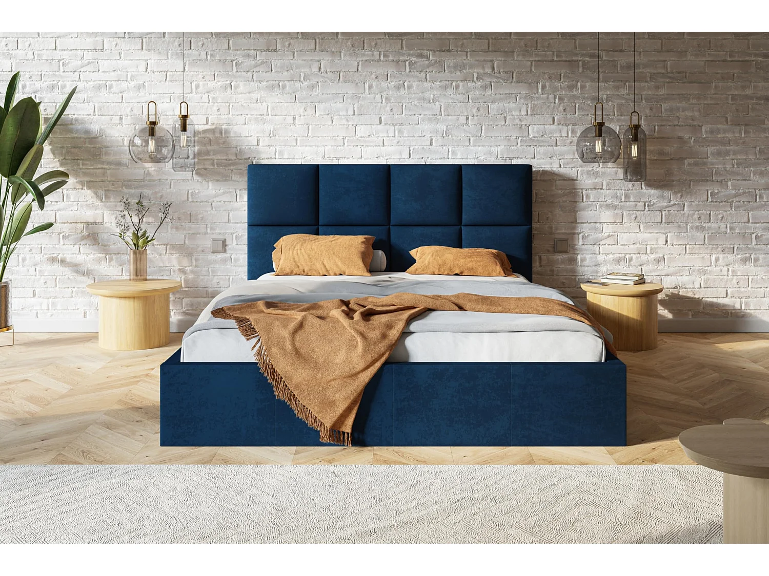 Lit 120x200 - Lit Coffre de Rangement Moderne - Cadre en Bois - Tissu lisse kronos - Collection Roma, Bleu