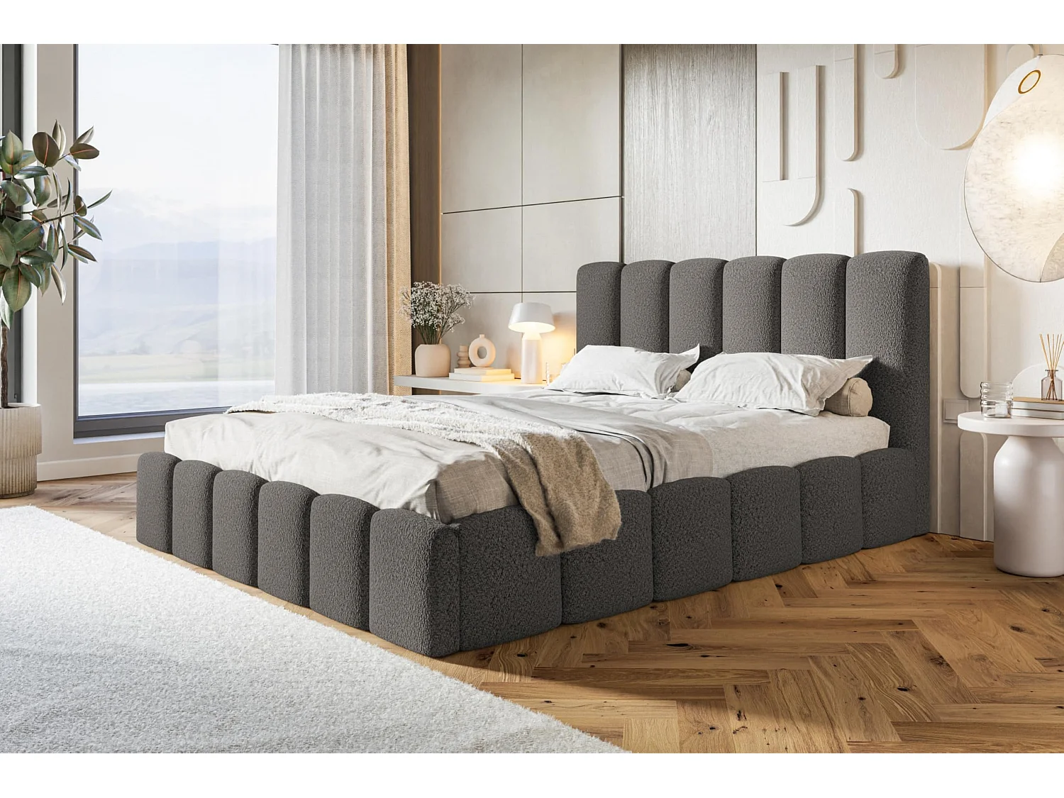 Lit 120x200 - Lit Coffre de Rangement Moderne - Cadre en Métal - Modern Betten Élégant Catch Me -Collection Lucy - Gris