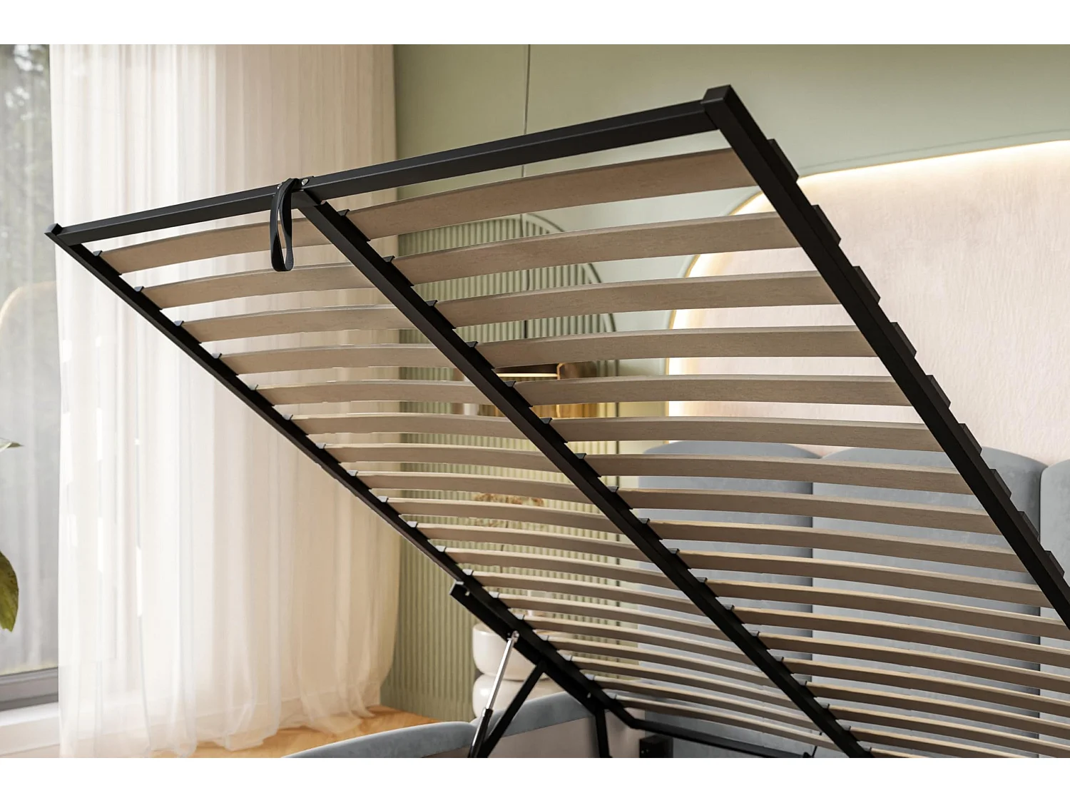 Lit 120x200 - Lit Coffre de Rangement Moderne - Cadre en Métal - Tissu Jasmin Doux - Collection Zoya - Beige