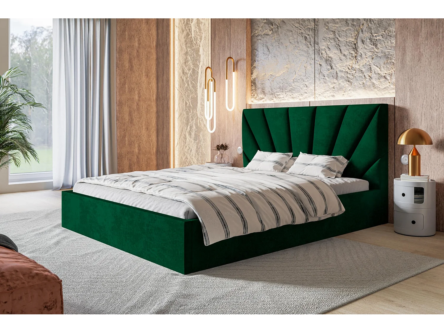 Lit 120x200 - Lit Coffre de Rangement Moderne - Cadre en Bois - Tissu lisse kronos - Collection Denver, Vert
