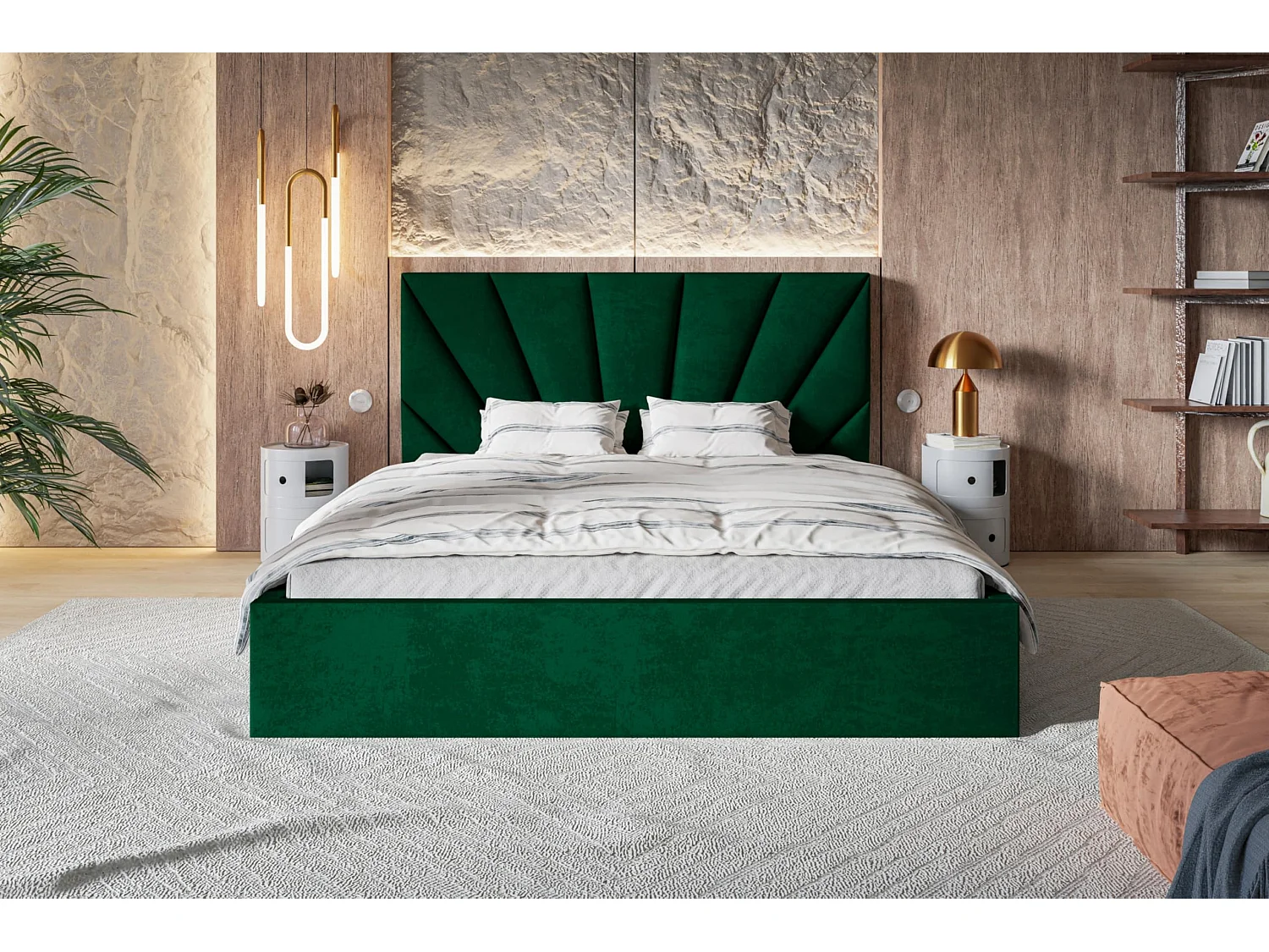 Lit 120x200 - Lit Coffre de Rangement Moderne - Cadre en Bois - Tissu lisse kronos - Collection Denver, Vert
