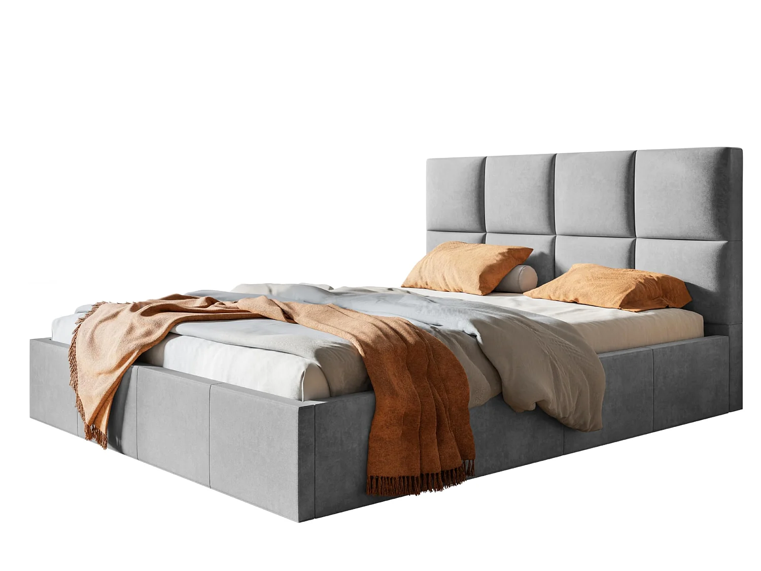 Lit 120x200 - Lit Coffre de Rangement Moderne - Cadre en Bois - Tissu lisse kronos - Collection Roma, Gris