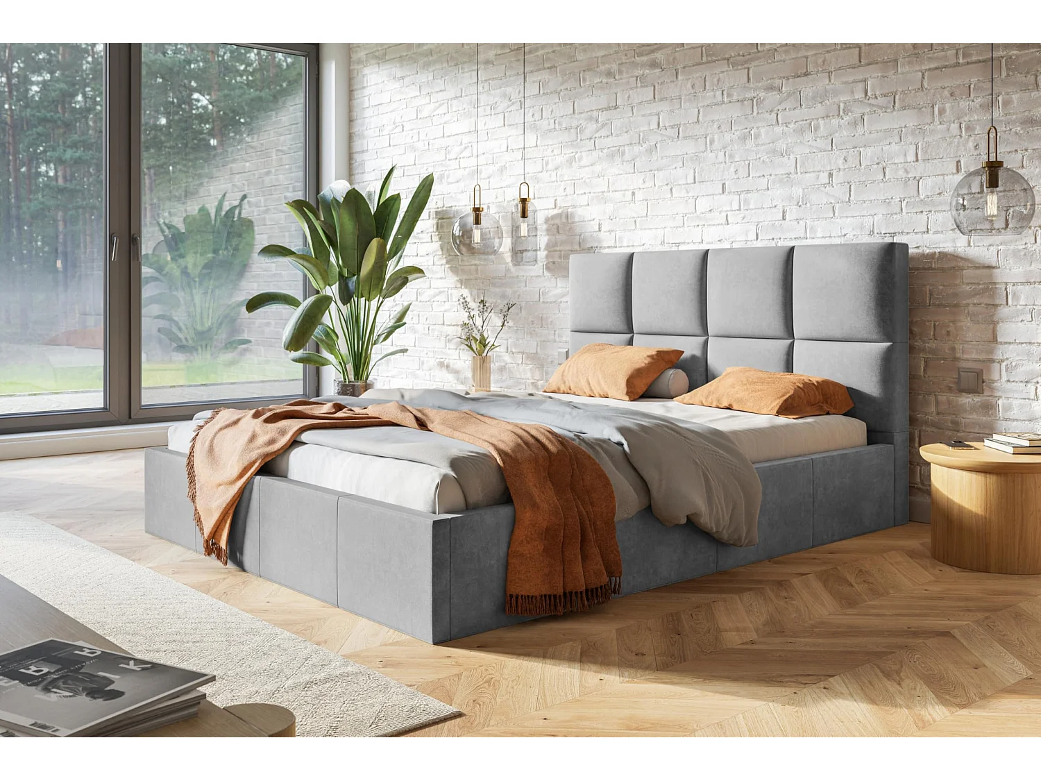 Lit 120x200 - Lit Coffre de Rangement Moderne - Cadre en Bois - Tissu lisse kronos - Collection Roma, Gris