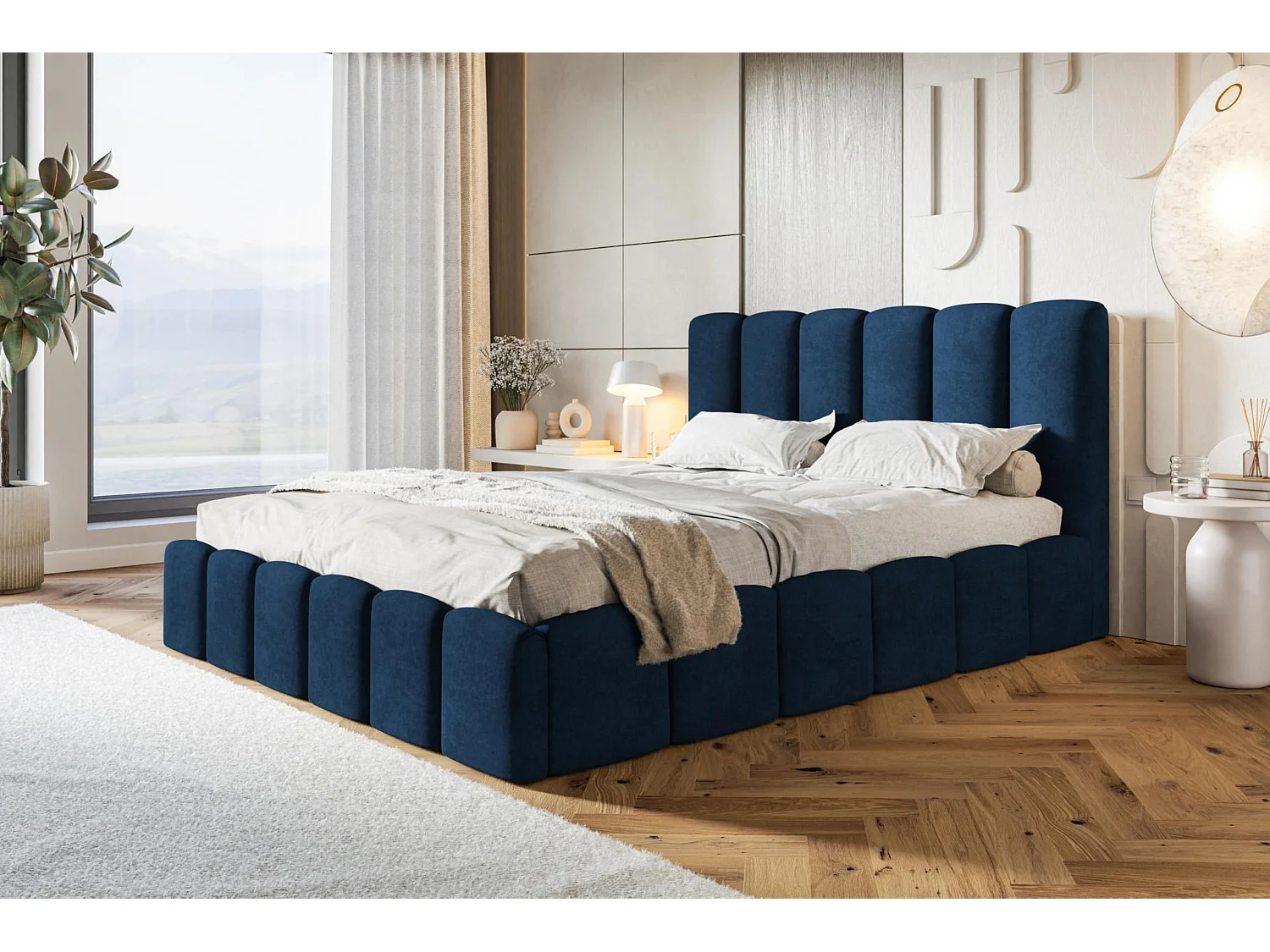 Lit 120x200 - Lit Coffre de Rangement Moderne - Cadre en Métal - Modern Betten Kronos Lisse -Collection Lucy - Bleu