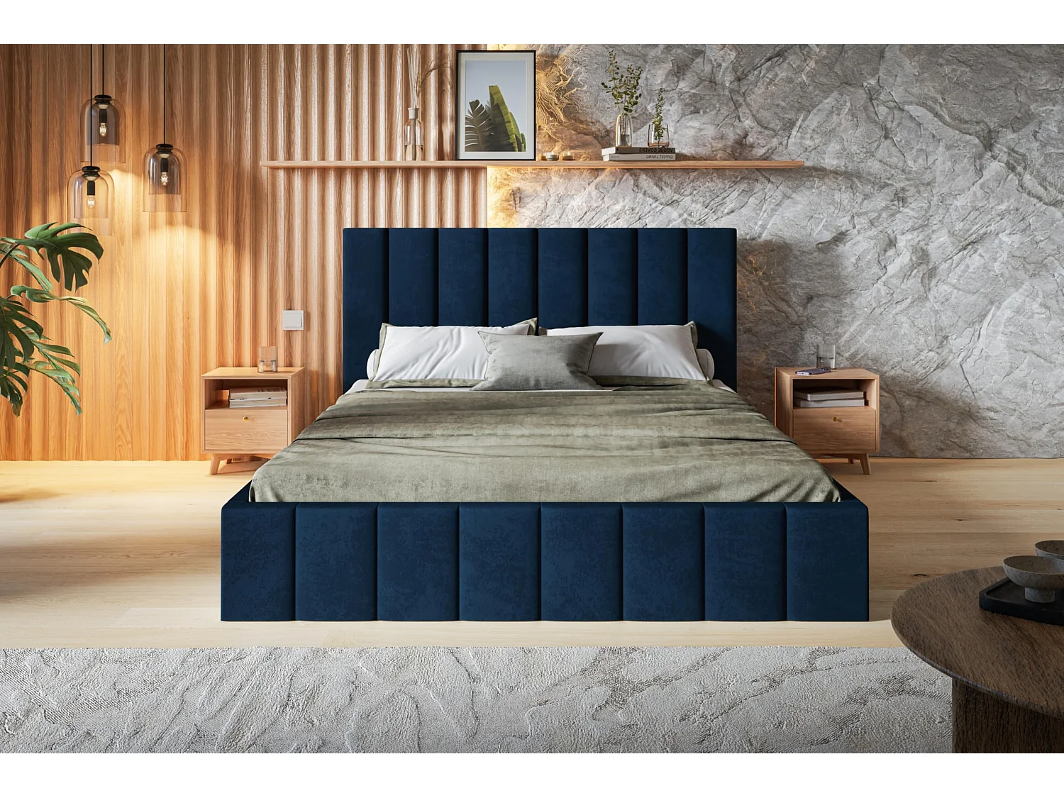 Lit 120x200 - Lit Coffre de Rangement Moderne - Cadre en Métal - Modern Betten Kronos Lisse -Collection Toledo - Bleu