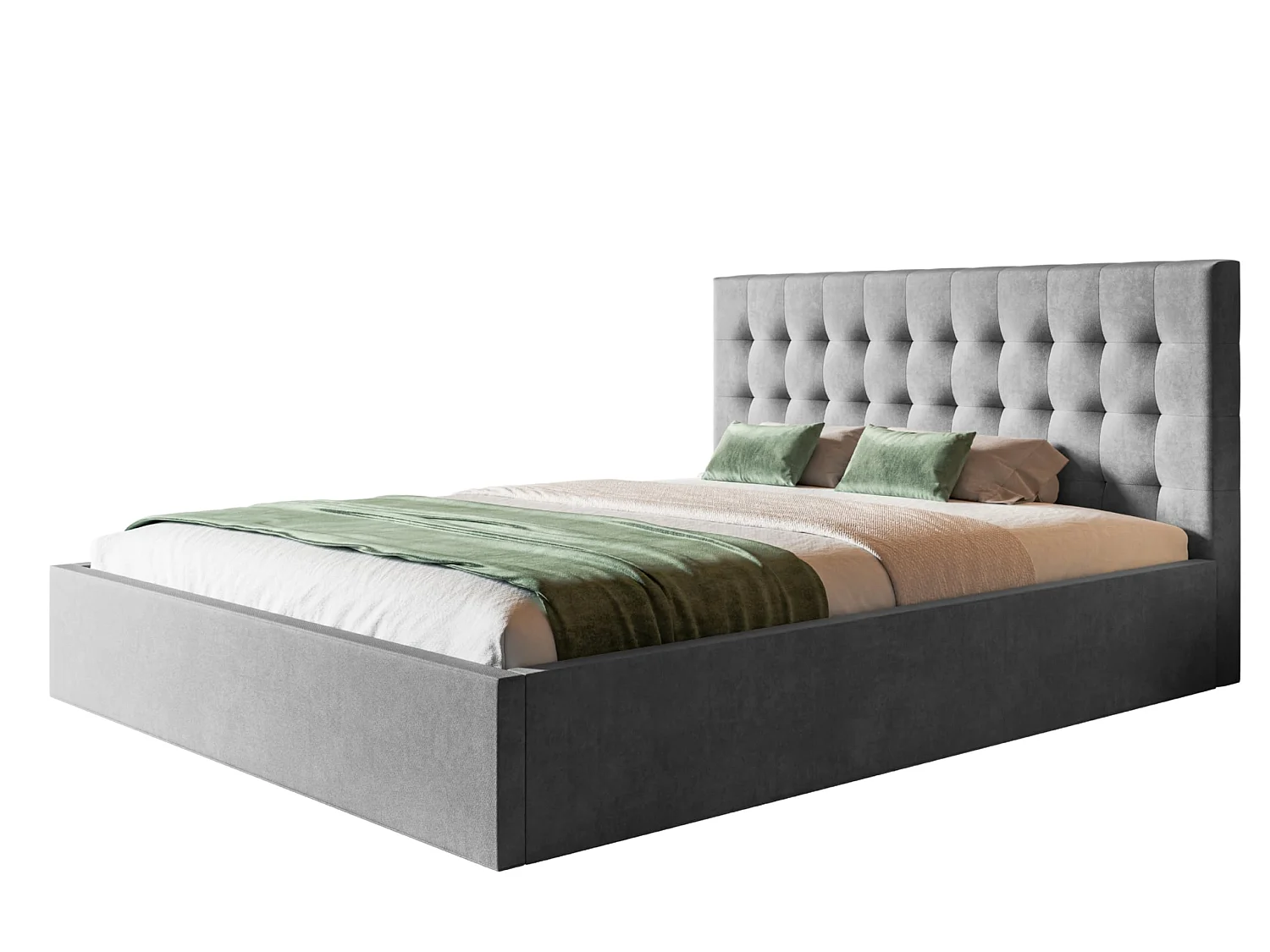 Lit 120x200 - Lit Coffre de Rangement Moderne - Cadre en Métal - Tissu Jasmin doux - Collection Rio, Gris