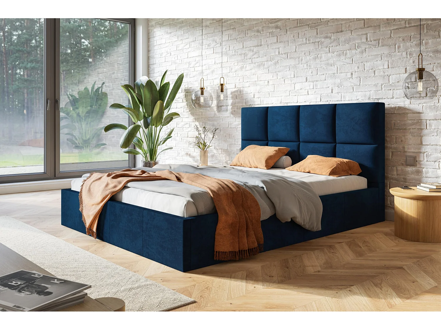 Lit 120x200 - Lit Coffre de Rangement Moderne - Cadre en Métal - Tissu lisse kronos - Collection Roma, Bleu