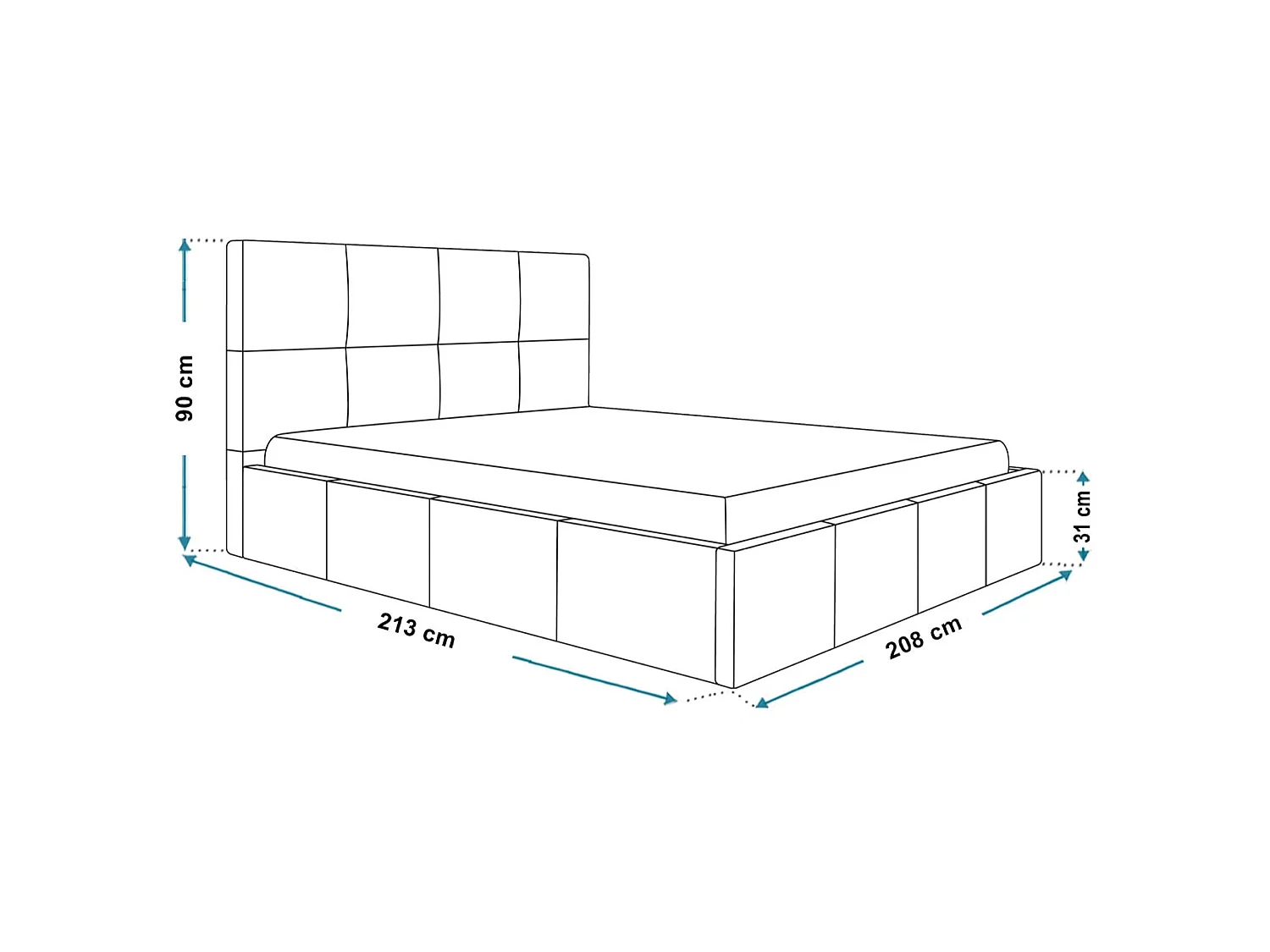 Lit 120x200 - Lit Coffre de Rangement Moderne - Cadre en Métal - Tissu lisse kronos - Collection Roma, Bleu