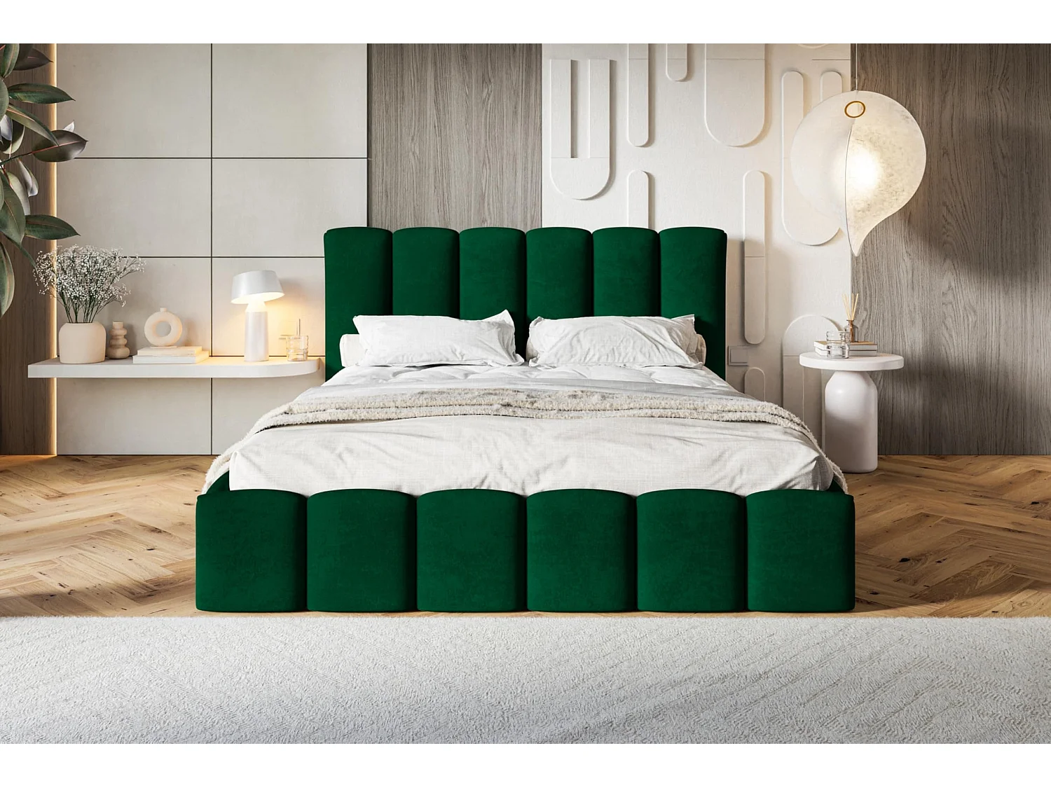Lit 140x200 - Lit Coffre de Rangement Moderne - Cadre en Bois - Modern Betten Kronos Lisse -Collection Lucy - Vert