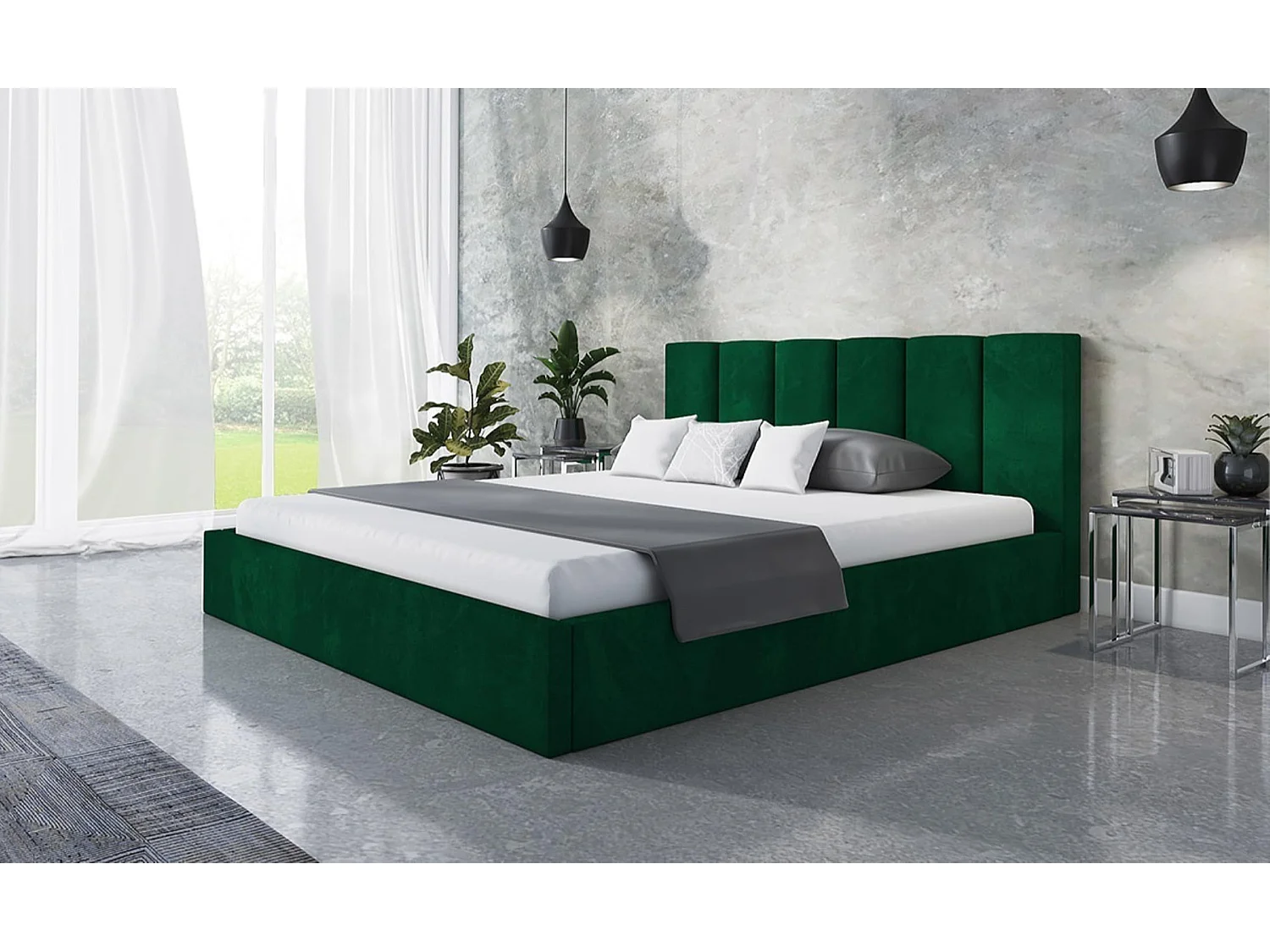 Lit 120x200 - Lit Coffre de Rangement Moderne - Cadre en Métal - Tissu Kronos Lisse - Collection Tokio - Vert