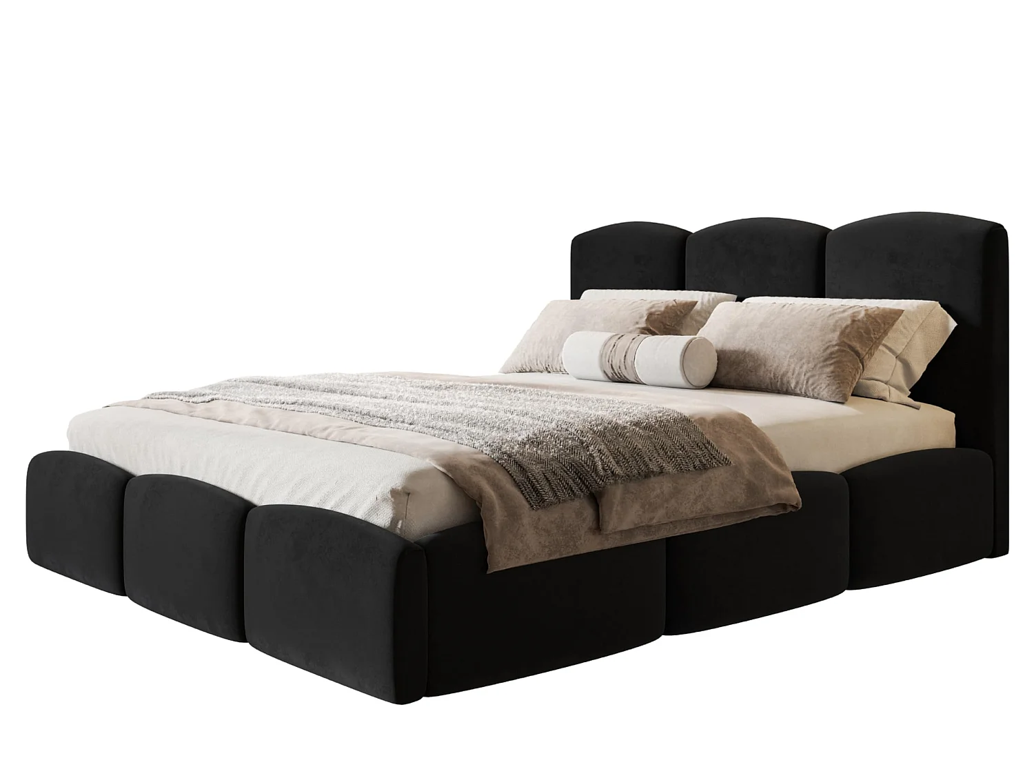 Lit 120x200 - Lit Coffre de Rangement Moderne - Cadre en Bois - Tissu Jasmin Doux - Collection Zoya - Noir