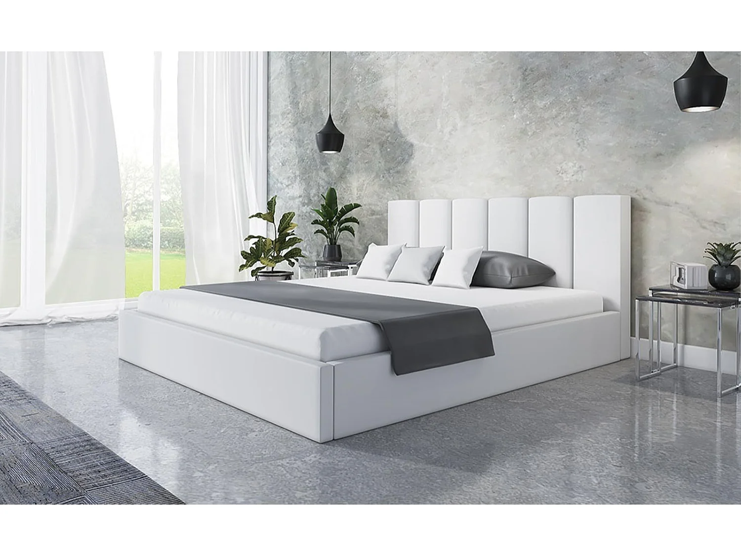 Lit 120x200 - Lit Coffre de Rangement Moderne - Cadre en Métal - Tissu Jasmin doux - Collection Tokio - Blanc