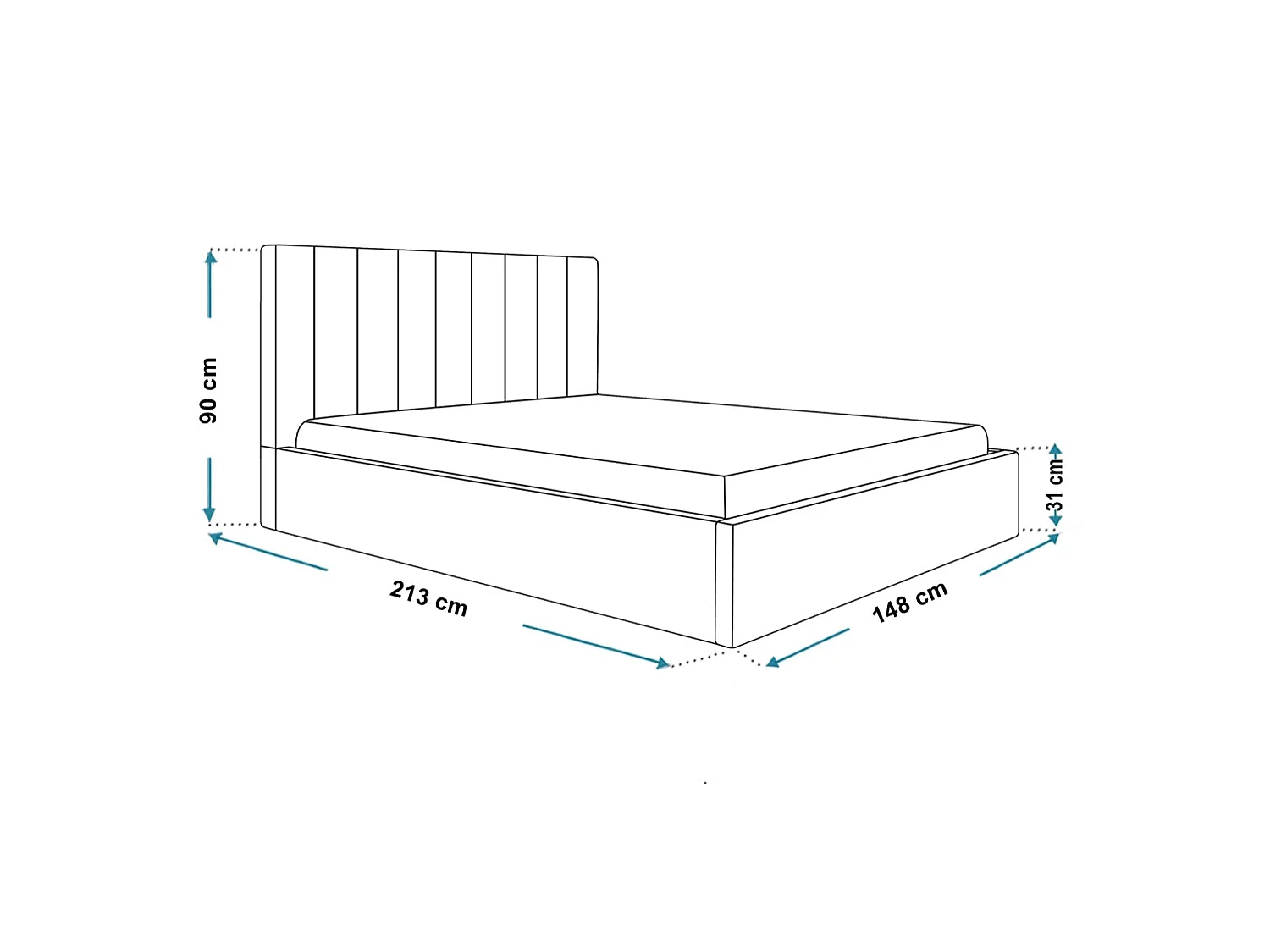 Lit 140x200 - Lit Coffre de Rangement Moderne - Cadre en Bois - Modern Betten Kronos Lisse -Collection Sapporo - Bleu