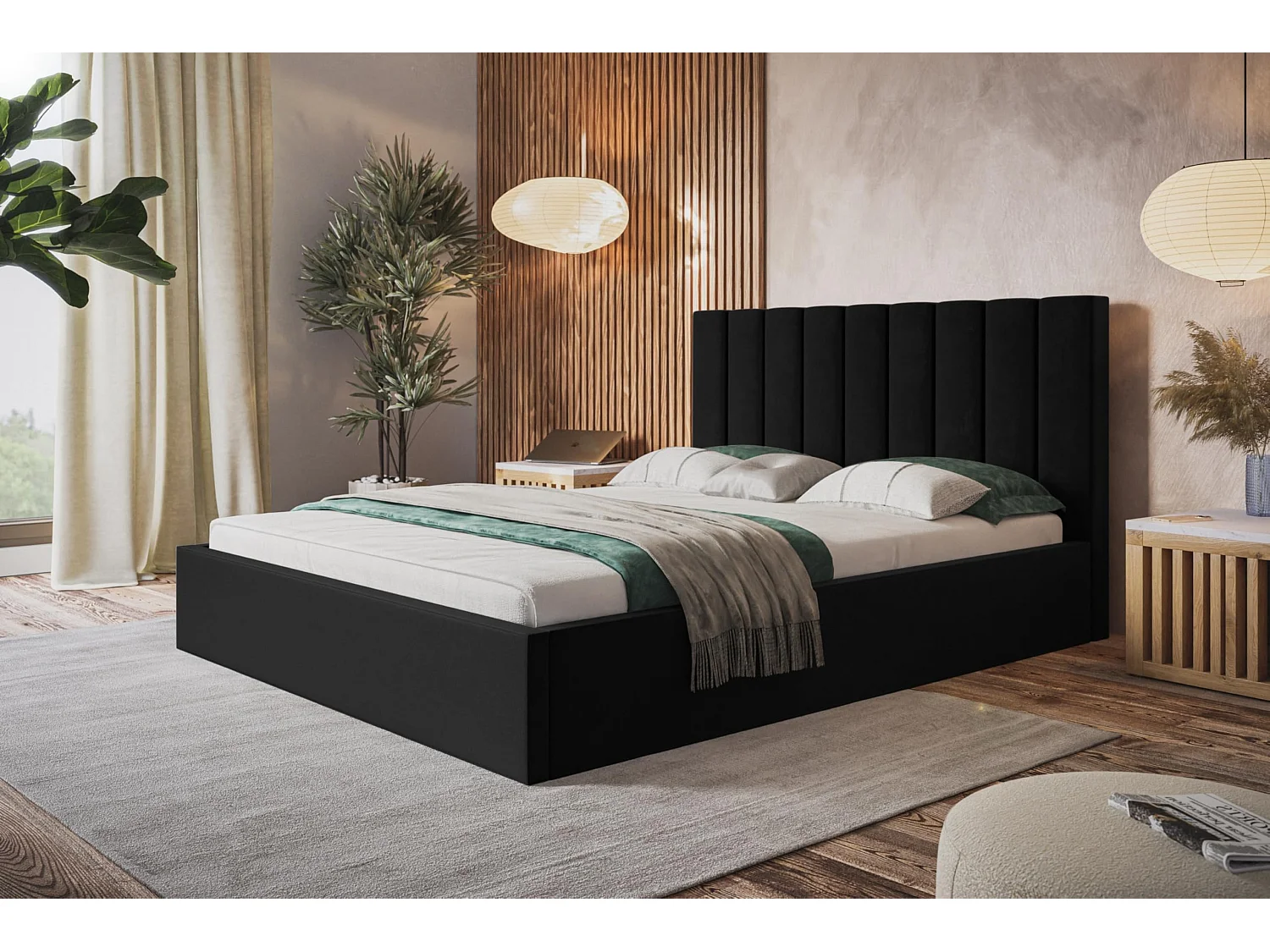 Lit 120x200 - Lit Coffre de Rangement Moderne - Cadre en Métal - Modern Betten Jasmin doux - Collection Sapporo - Noir