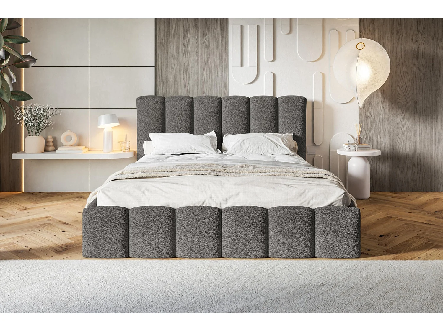 Lit 120x200 - Lit Coffre de Rangement Moderne - Cadre en Bois - Modern Betten Élégant Catch Me -Collection Lucy - Gris