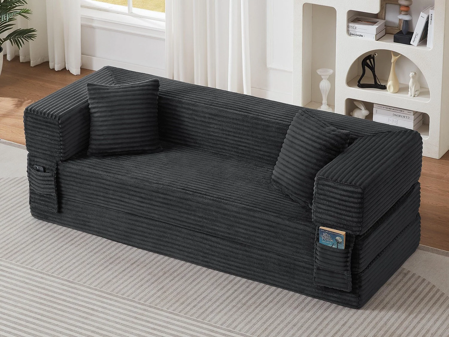 Kaleido SE Canapé Modulable Convertible | Mousse Haute Densité Compressé sous Vide, Tissu Velours Côtelé Résistant, Salon Studio | 200x76x60 cm