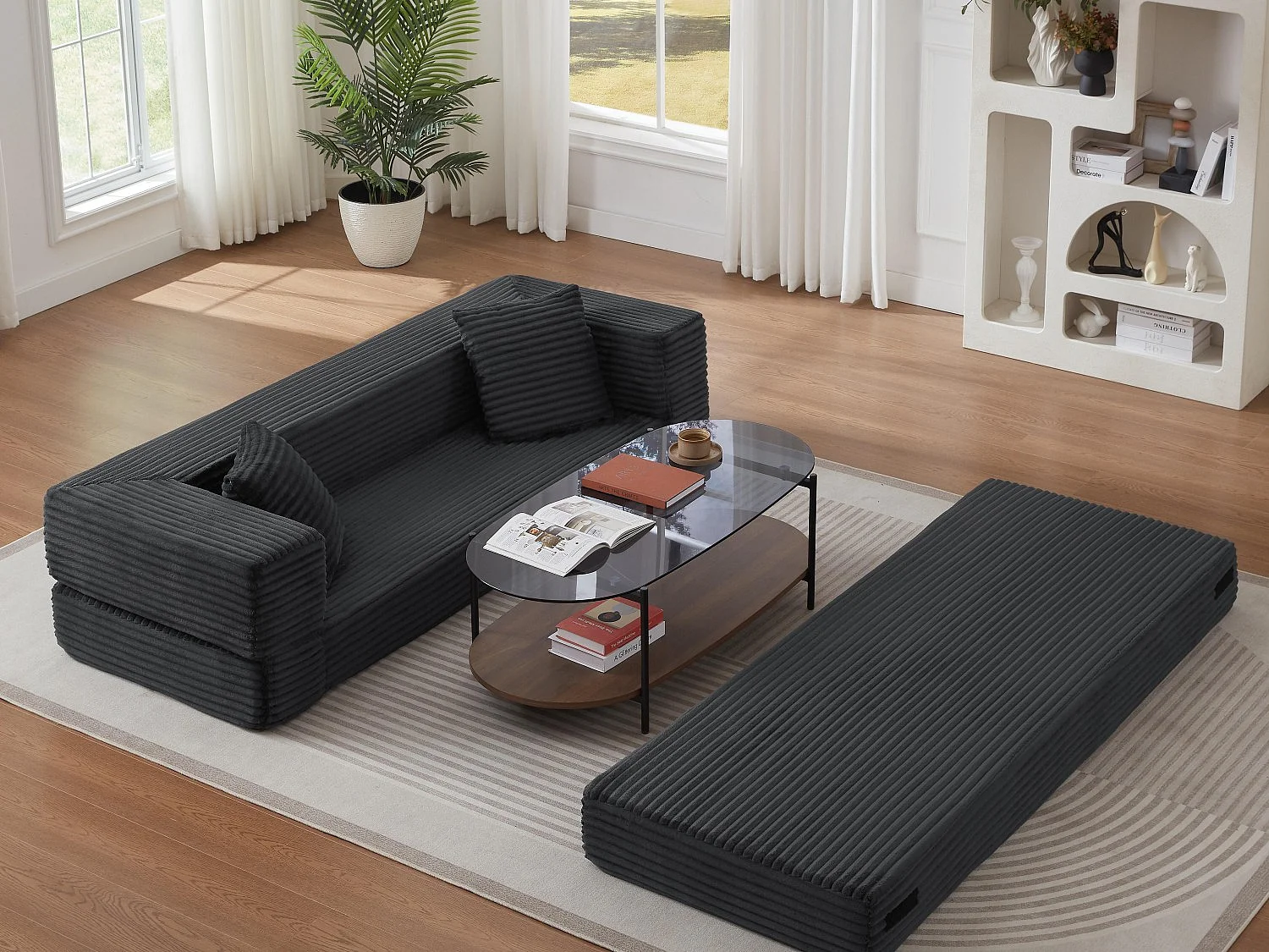 Kaleido SE Canapé Modulable Convertible | Mousse Haute Densité Compressé sous Vide, Tissu Velours Côtelé Résistant, Salon Studio | 200x76x60 cm