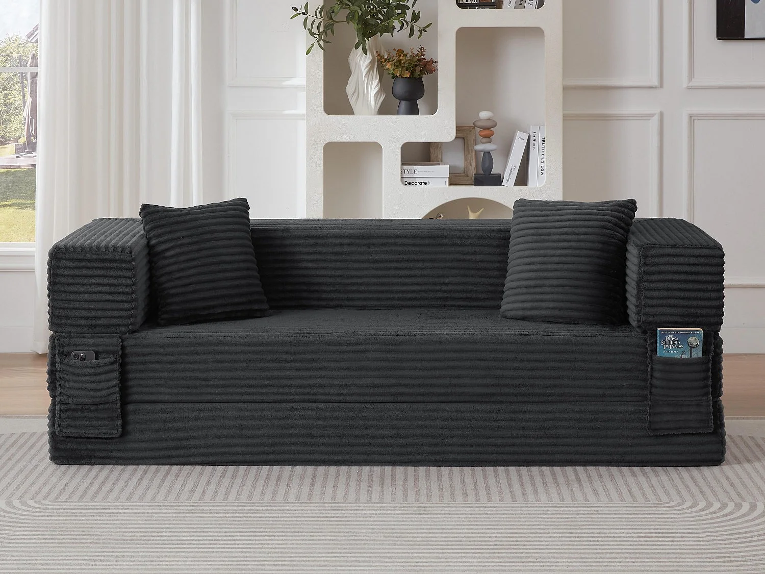 Kaleido SE Canapé Modulable Convertible | Mousse Haute Densité Compressé sous Vide, Tissu Velours Côtelé Résistant, Salon Studio | 200x76x60 cm