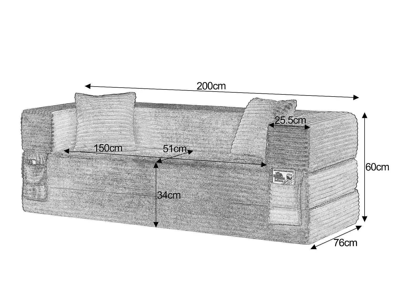 Kaleido SE Canapé Modulable Convertible | Mousse Haute Densité Compressé sous Vide, Tissu Velours Côtelé Résistant, Salon Studio | 200x76x60 cm
