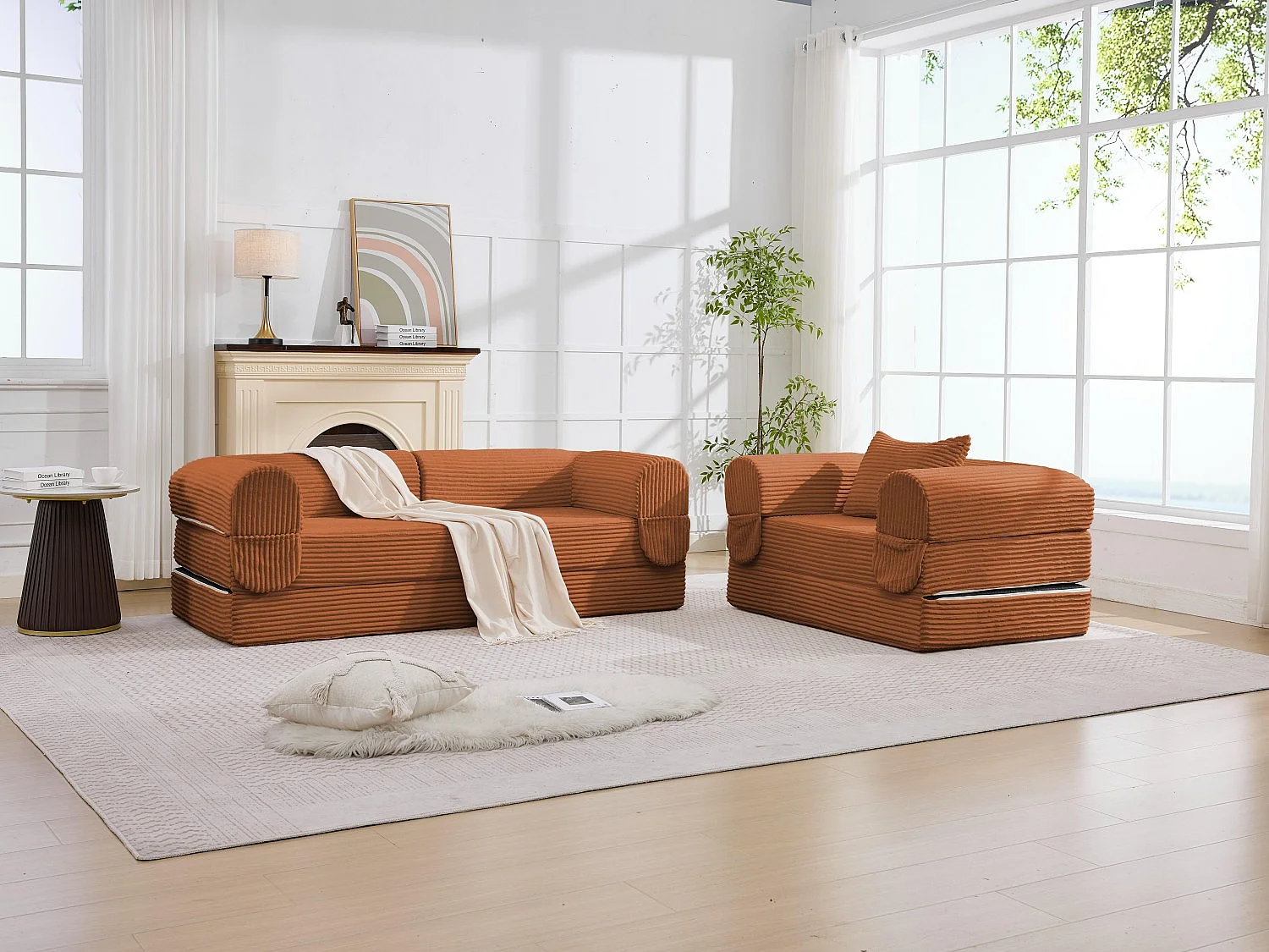Ensemble de Canapé Convertible et Modulable Kaleido Velours Côtelé | Mousse Haute Densité | Pour Salon et Studio