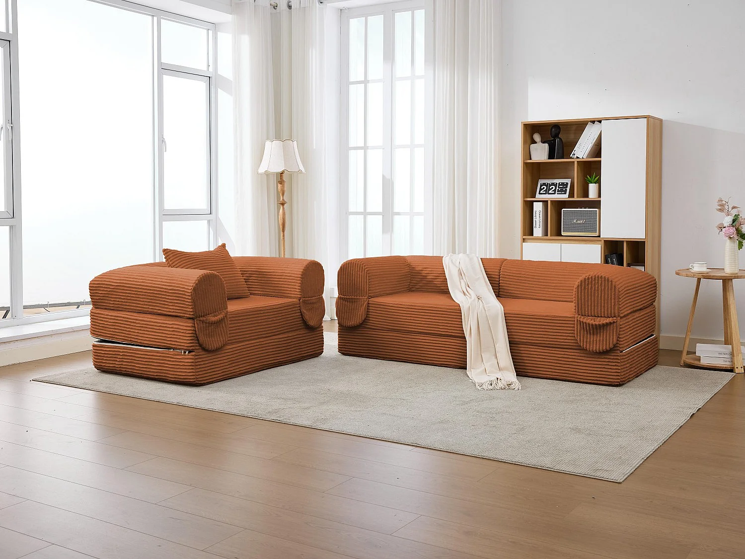 Ensemble de Canapé Convertible et Modulable Kaleido Velours Côtelé | Mousse Haute Densité | Pour Salon et Studio