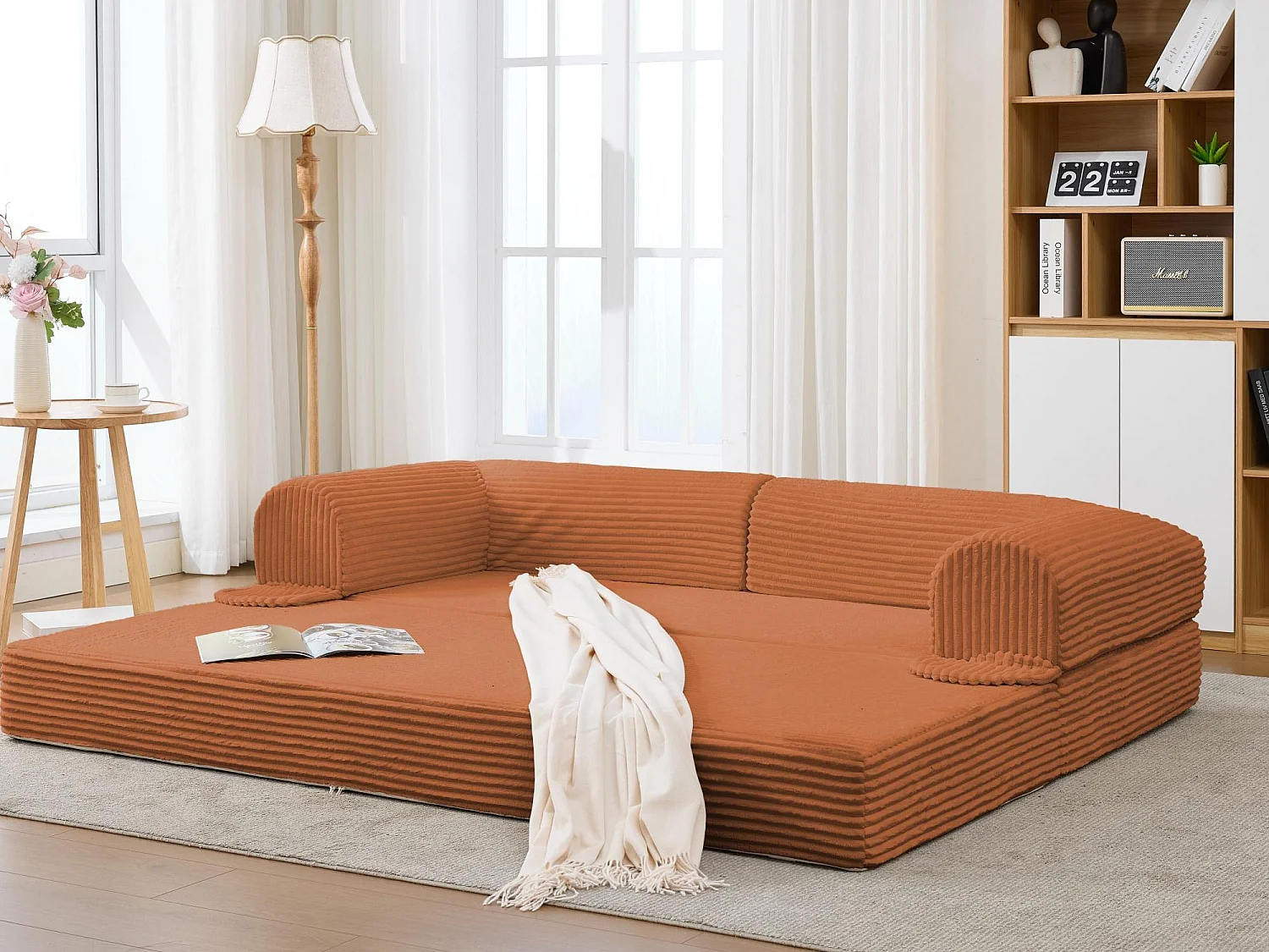 Ensemble de Canapé Convertible et Modulable Kaleido Velours Côtelé | Mousse Haute Densité | Pour Salon et Studio