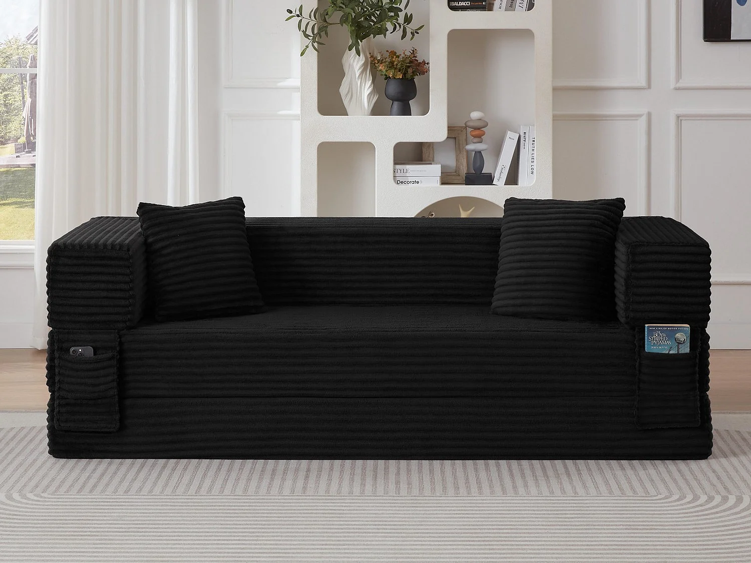 Kaleido SE Canapé Modulable Convertible | Mousse Haute Densité Compressé sous Vide, Tissu Velours Côtelé Résistant, Salon Studio | 200x76x60 cm