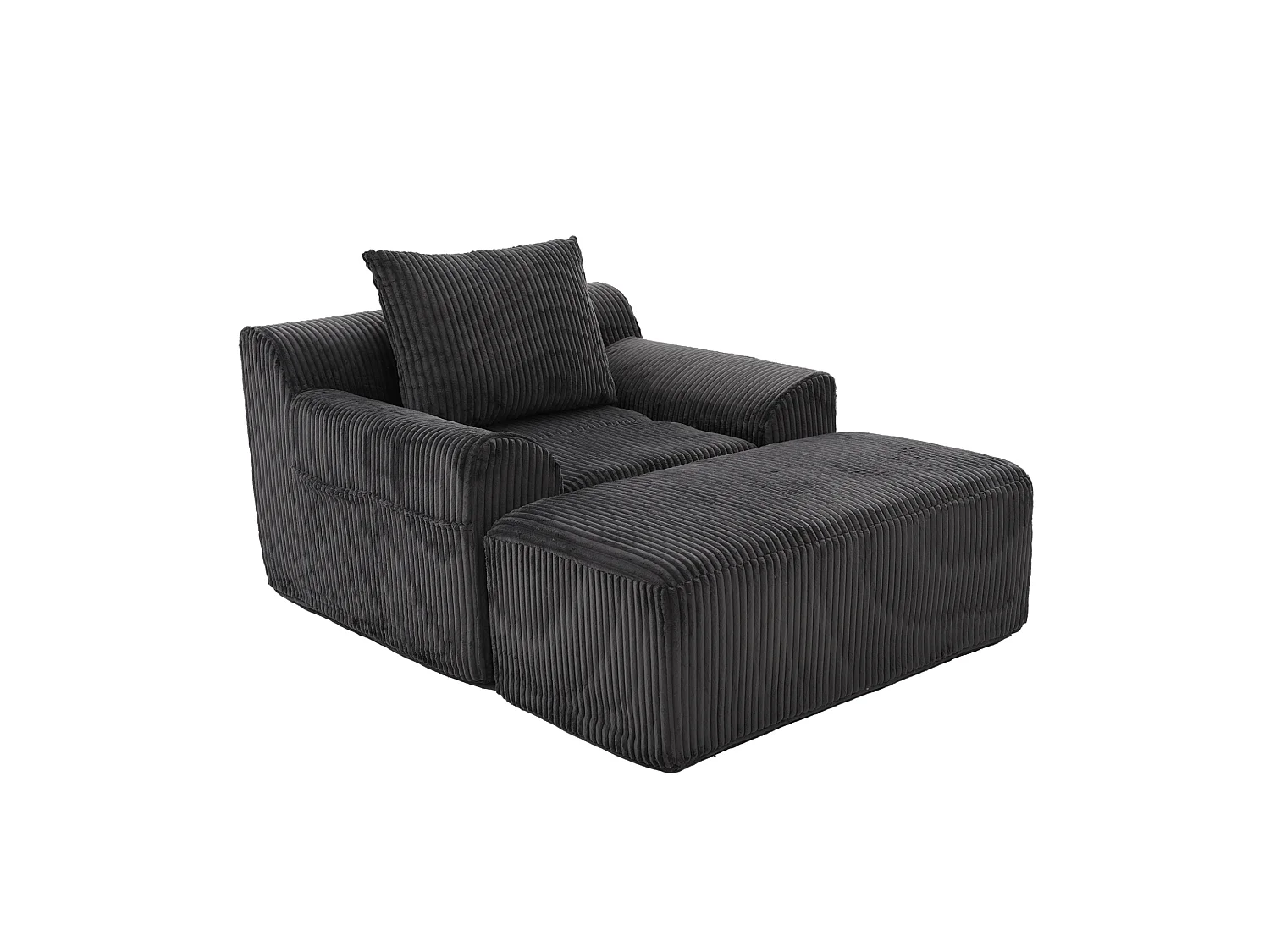 Fauteuil 147/110/67 cm avec repose-pieds avec poches latérales Velours côtelé gris foncé