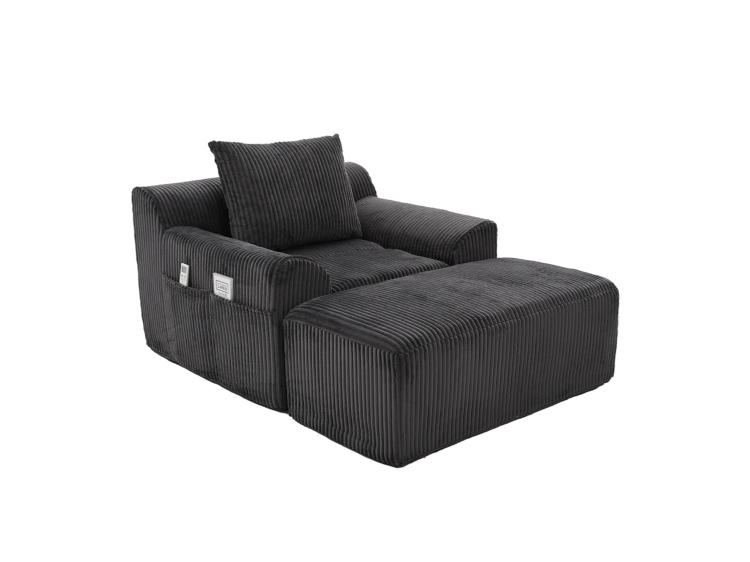 Fauteuil 147/110/67 cm avec repose-pieds avec poches latérales Velours côtelé gris foncé