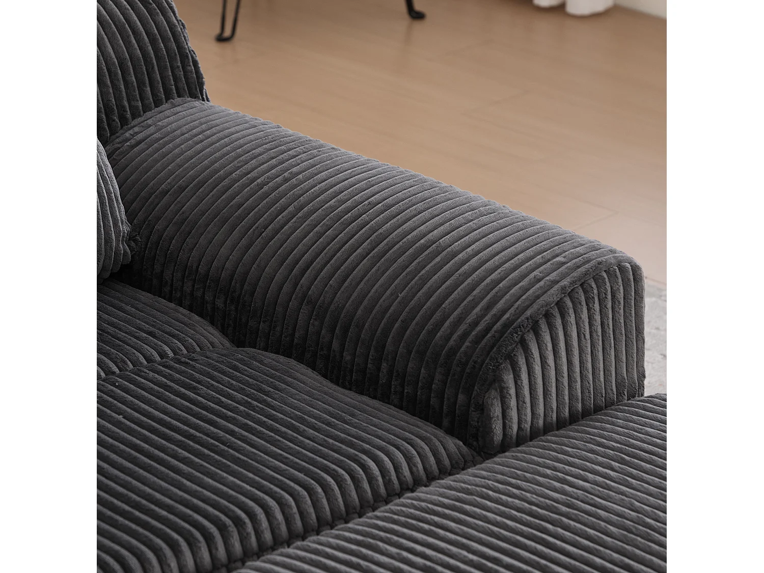 Fauteuil 147/110/67 cm avec repose-pieds avec poches latérales Velours côtelé gris foncé