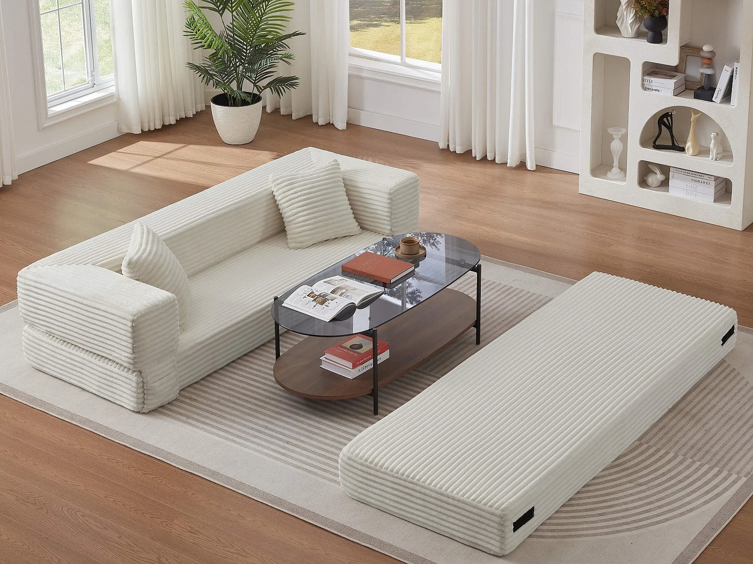 Kaleido SE Canapé Modulable Convertible | Mousse Haute Densité Compressé sous Vide, Tissu Velours Côtelé Résistant, Salon Studio | 200x76x60 cm