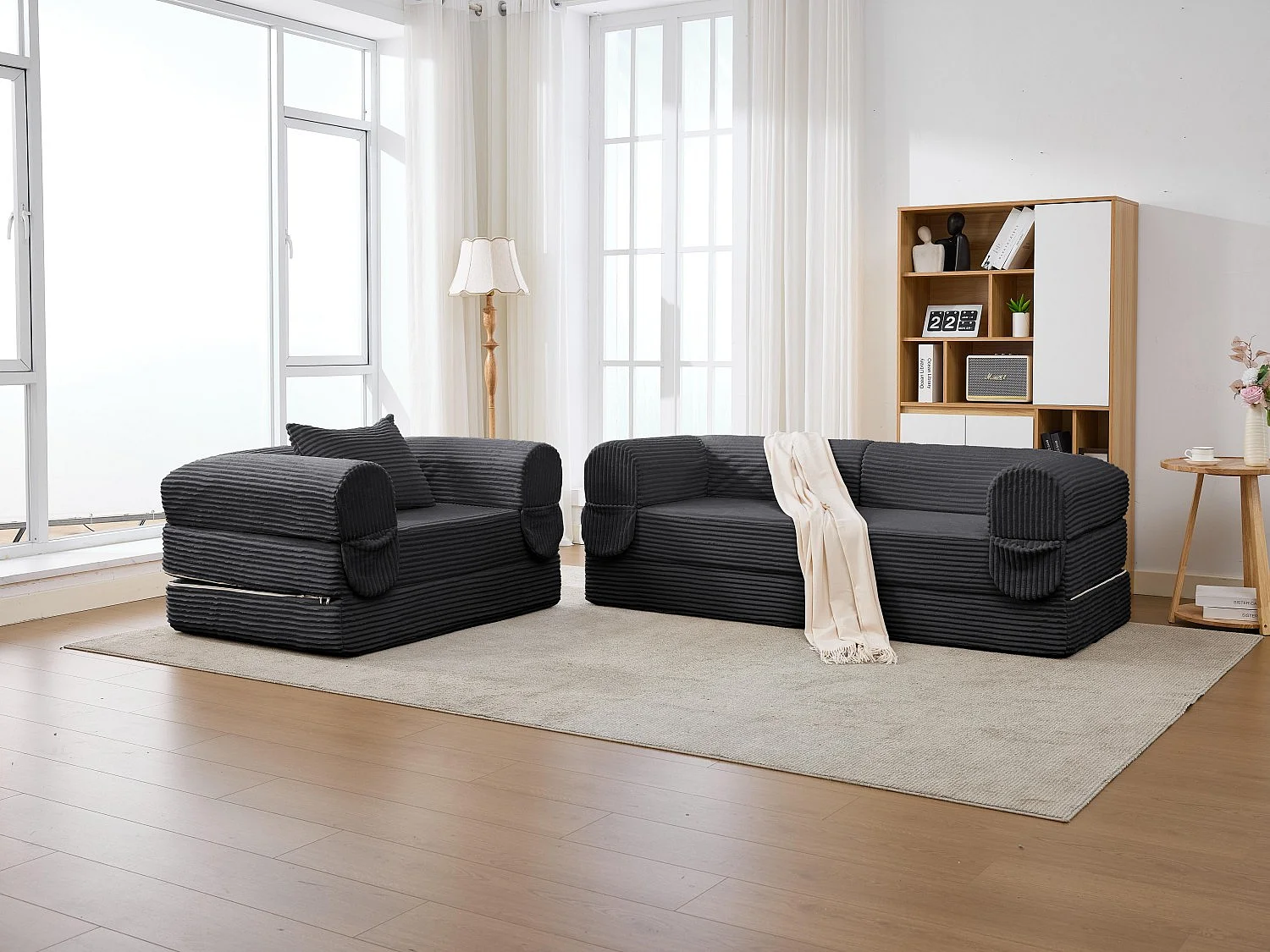 Ensemble de Canapé Convertible et Modulable Kaleido Velours Côtelé | Mousse Haute Densité | Pour Salon et Studio