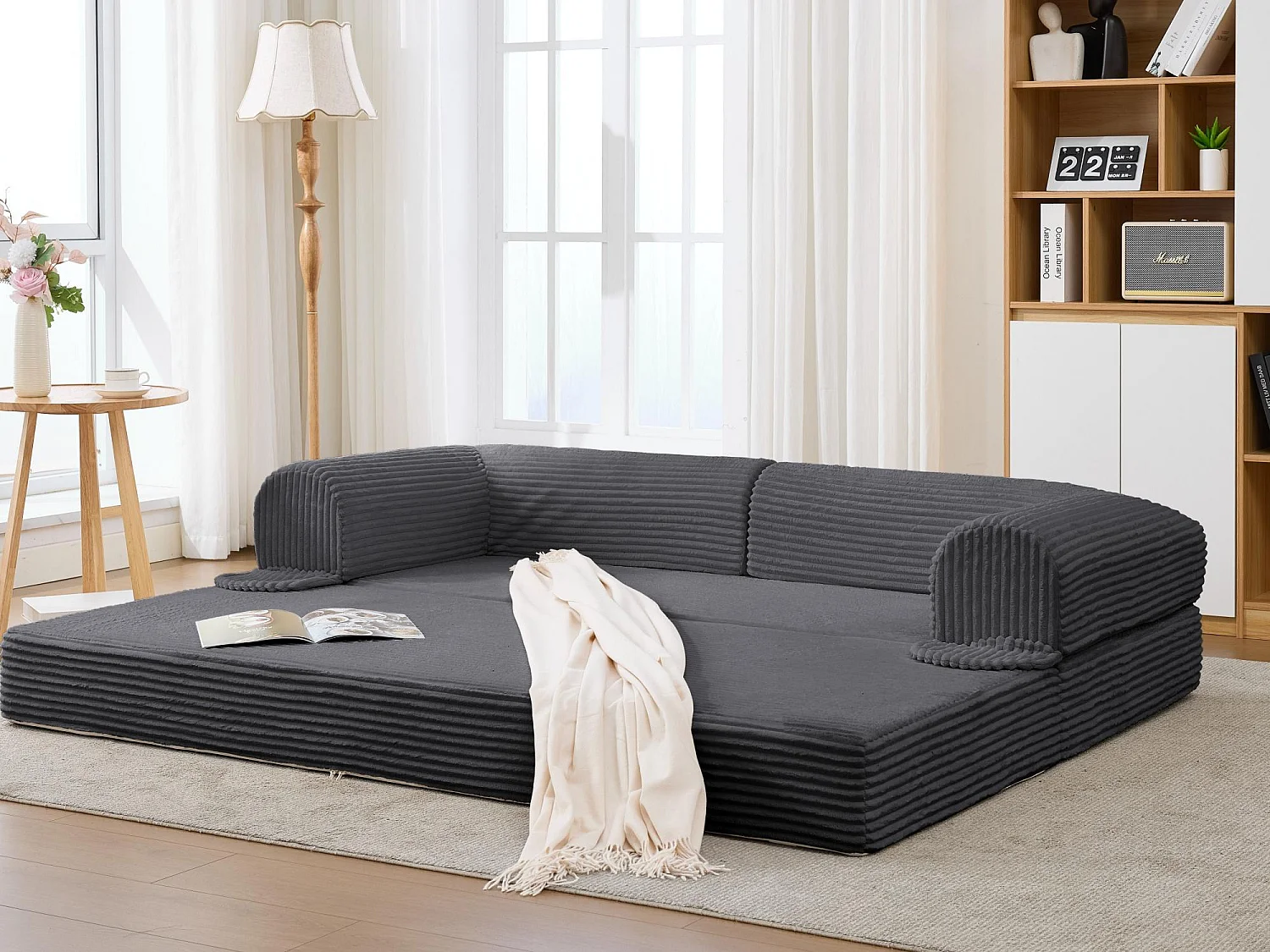 Ensemble de Canapé Convertible et Modulable Kaleido Velours Côtelé | Mousse Haute Densité | Pour Salon et Studio