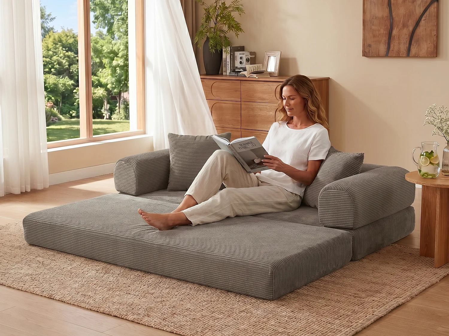 Kaleido SE Canapé Modulable Convertible | Mousse à Froid de Qualité, Tissu Velours Doux Respirant, Sans Assemblage, Salon | 195x89x59 cm