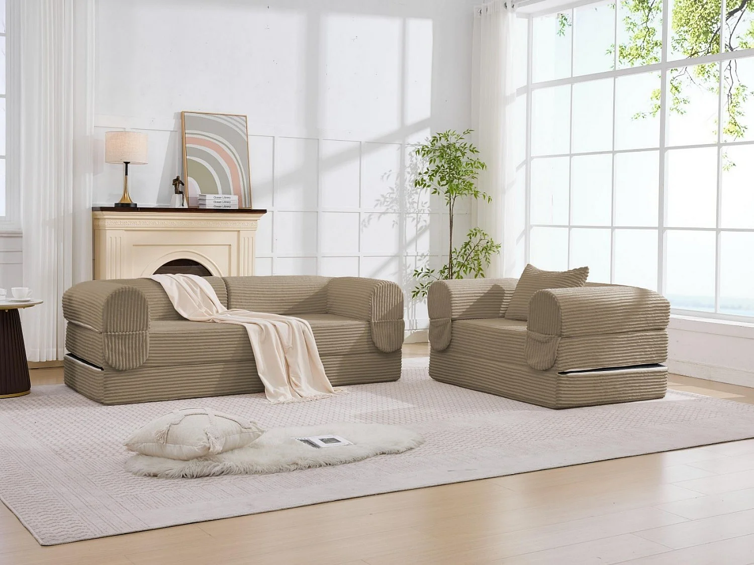 Ensemble de Canapé Convertible et Modulable Kaleido Velours Côtelé | Mousse Haute Densité | Pour Salon et Studio