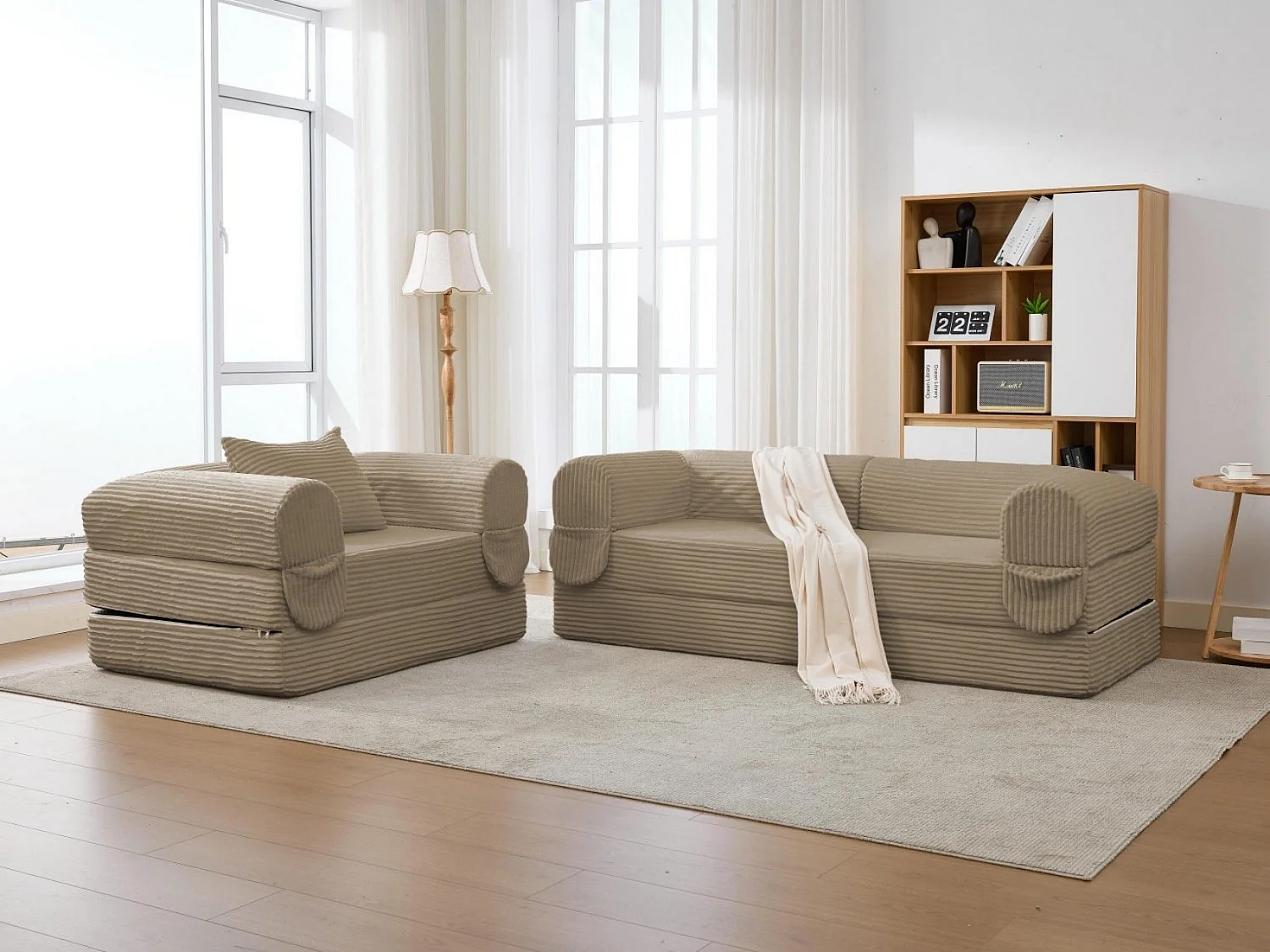 Ensemble de Canapé Convertible et Modulable Kaleido Velours Côtelé | Mousse Haute Densité | Pour Salon et Studio