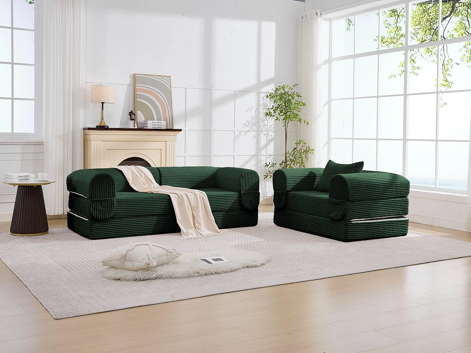 Ensemble de Canapé Convertible et Modulable Kaleido Velours Côtelé | Mousse Haute Densité | Pour Salon et Studio