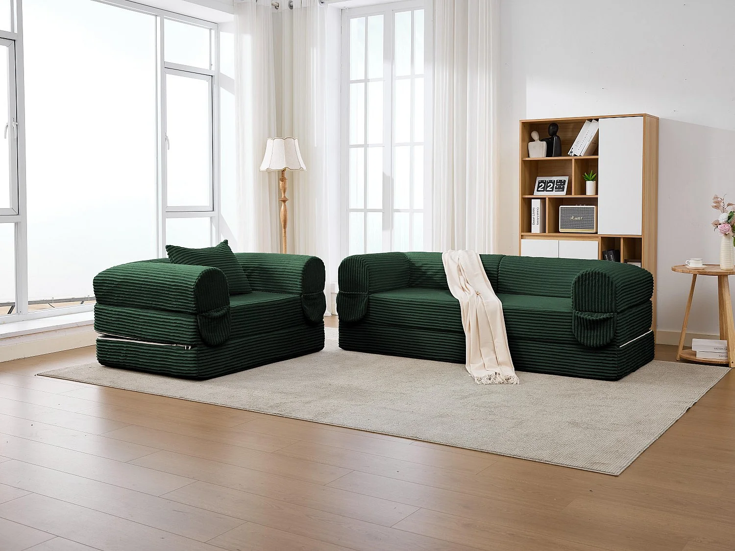 Ensemble de Canapé Convertible et Modulable Kaleido Velours Côtelé | Mousse Haute Densité | Pour Salon et Studio