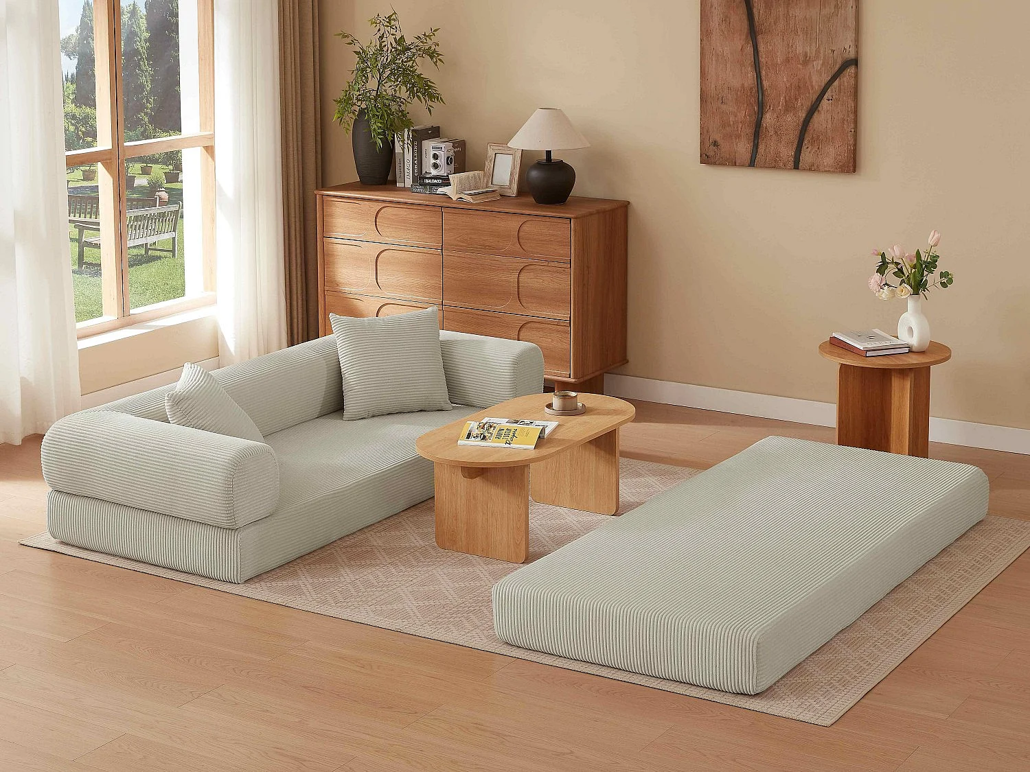 Kaleido SE Canapé Modulable Convertible | Mousse à Froid de Qualité, Tissu Velours Doux Respirant, Sans Assemblage, Salon | 195x89x59 cm
