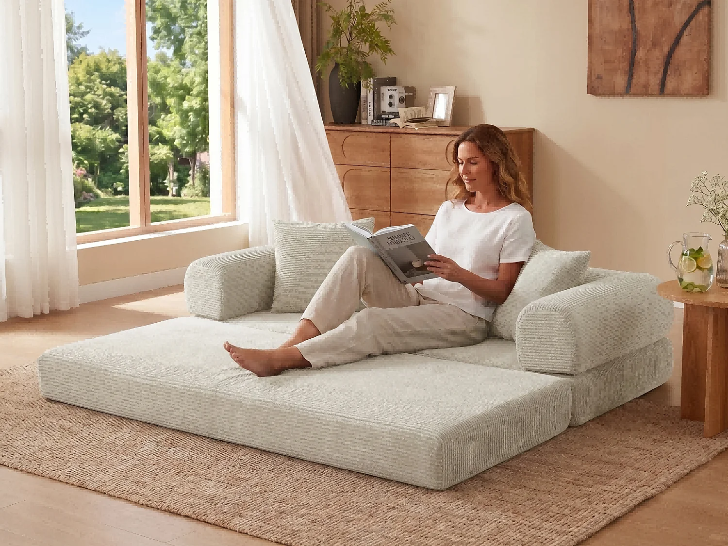 Kaleido SE Canapé Modulable Convertible | Mousse à Froid de Qualité, Tissu Velours Doux Respirant, Sans Assemblage, Salon | 195x89x59 cm